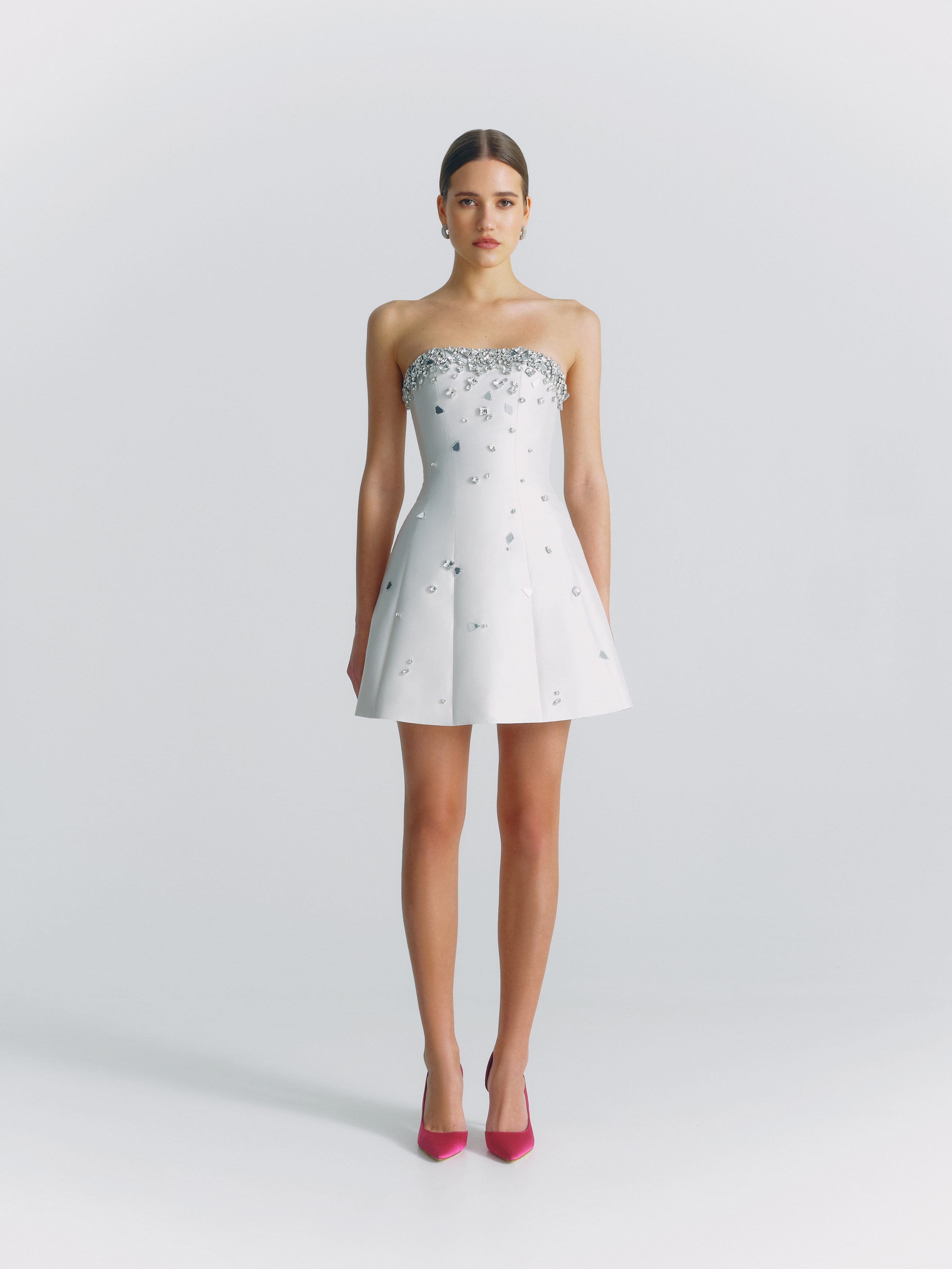 Crystal-Embellished Mini Dress in White made by NDS The Label