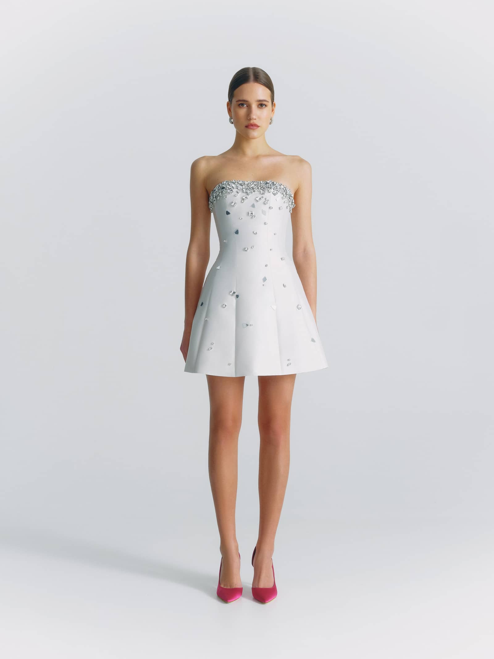 Crystal-Embellished Mini Dress in White made by NDS The Label