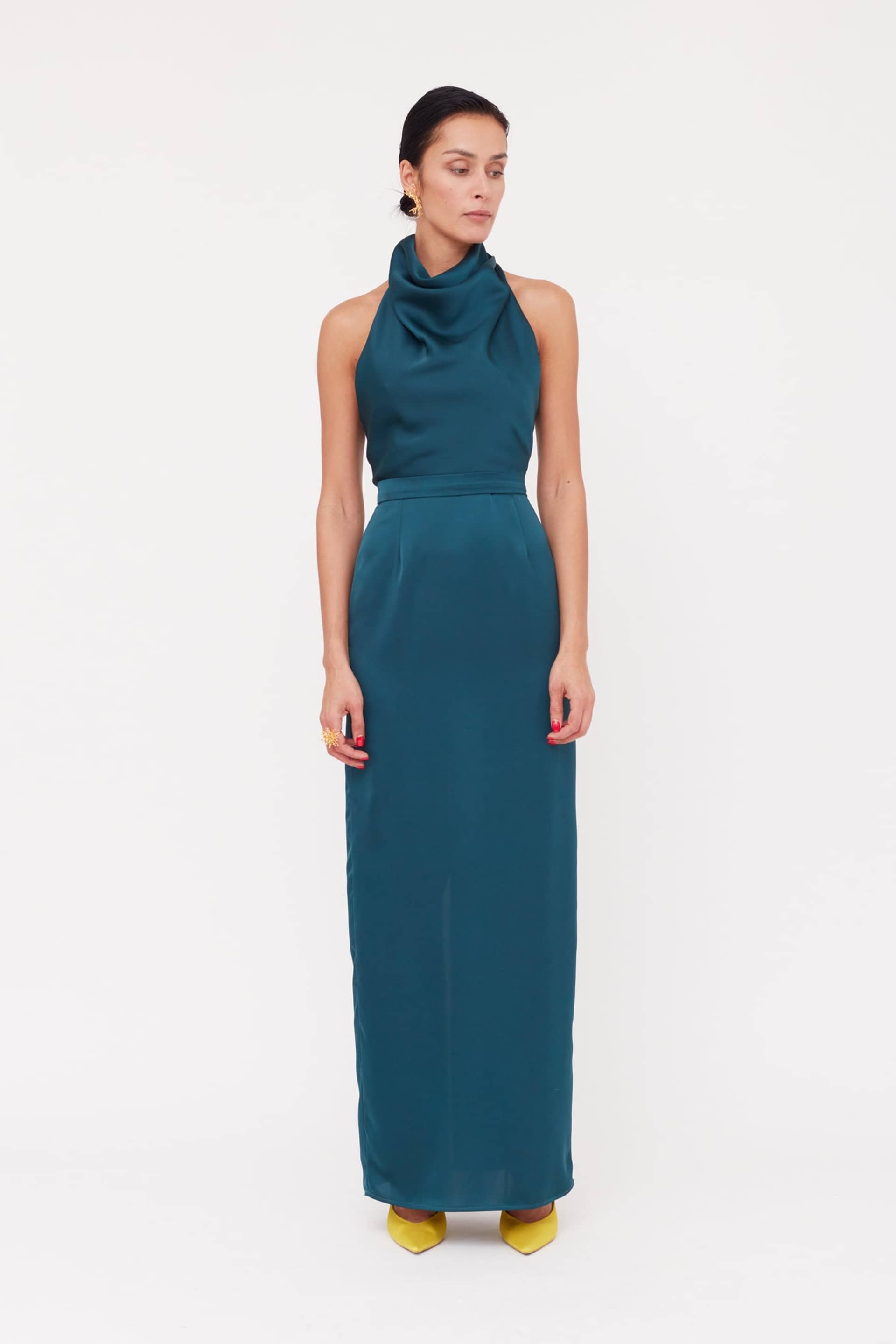 CASANDRA Blue Maxi Evening Dress With Cowl Neck made by UNDRESS