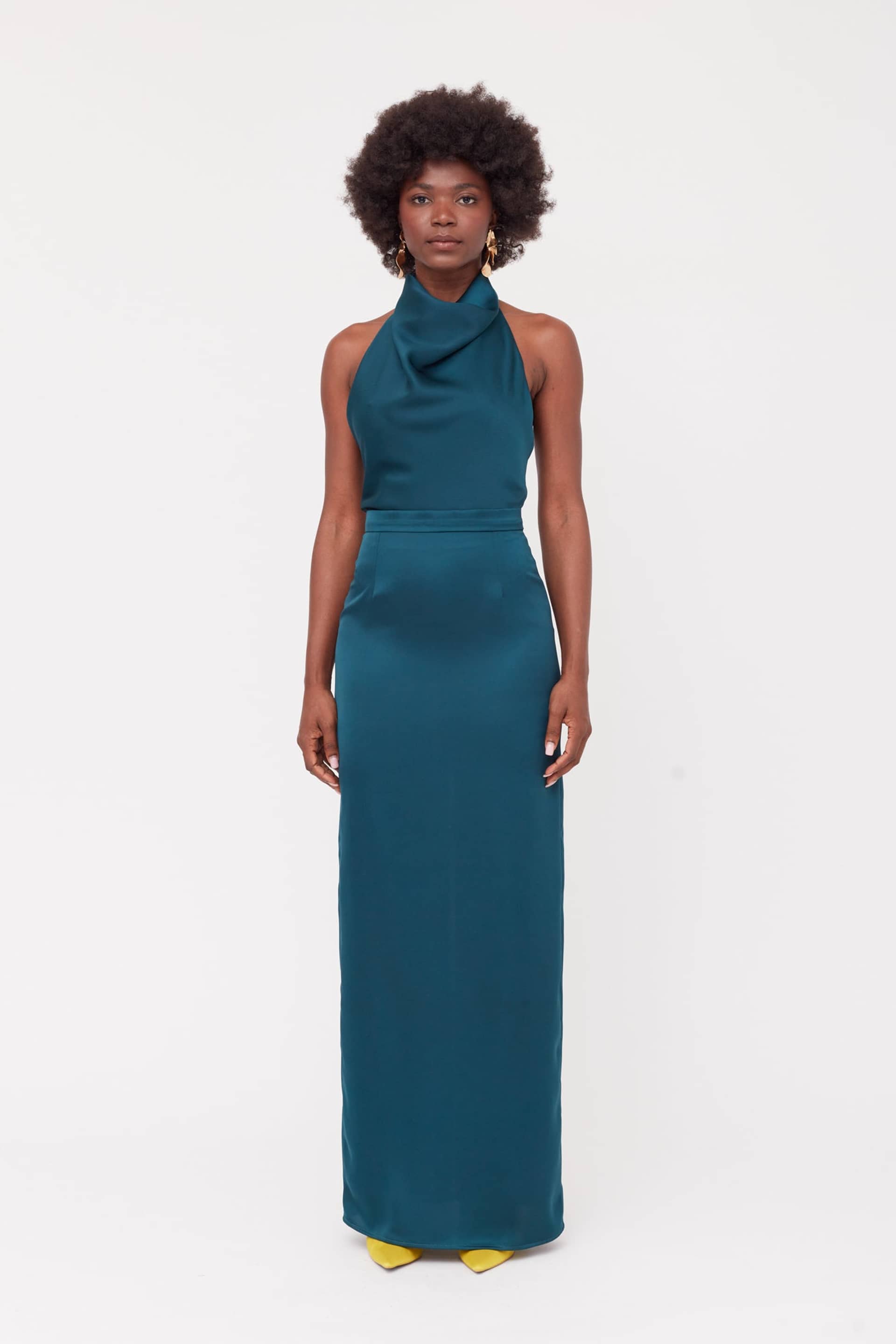 CASANDRA Blue Maxi Evening Dress With Cowl Neck made by UNDRESS