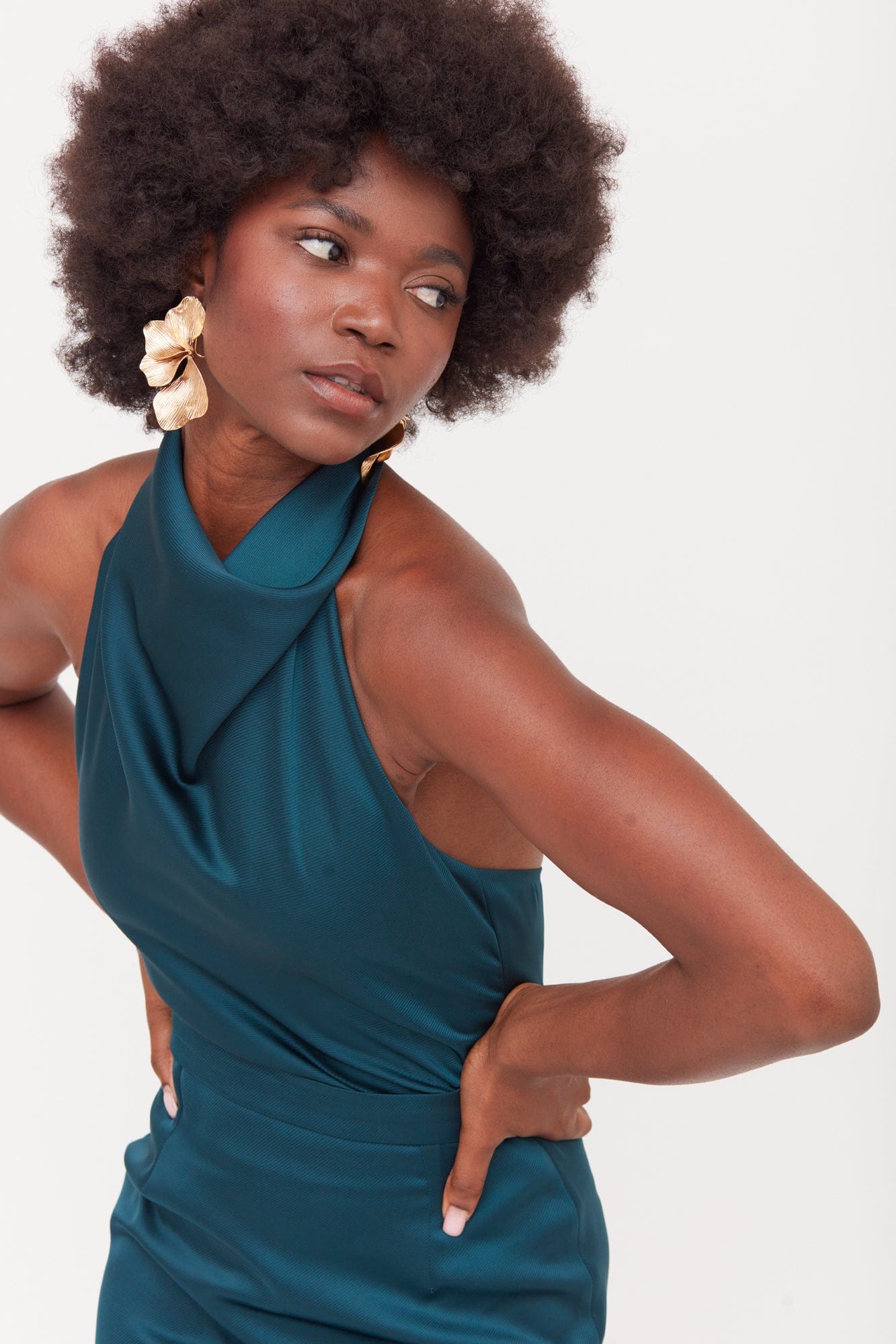 CASANDRA Blue Maxi Evening Dress With Cowl Neck made by UNDRESS