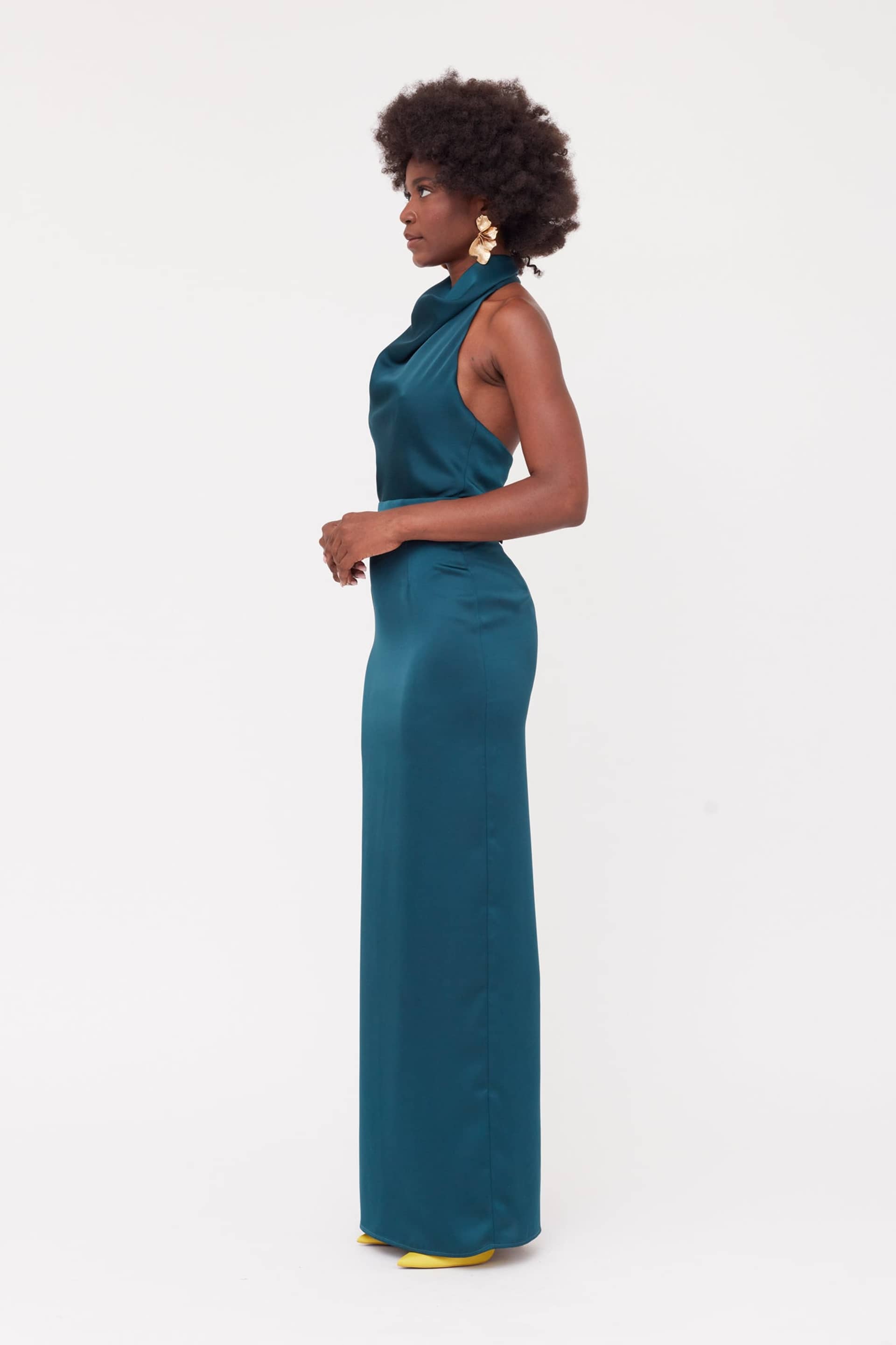 CASANDRA Blue Maxi Evening Dress With Cowl Neck made by UNDRESS