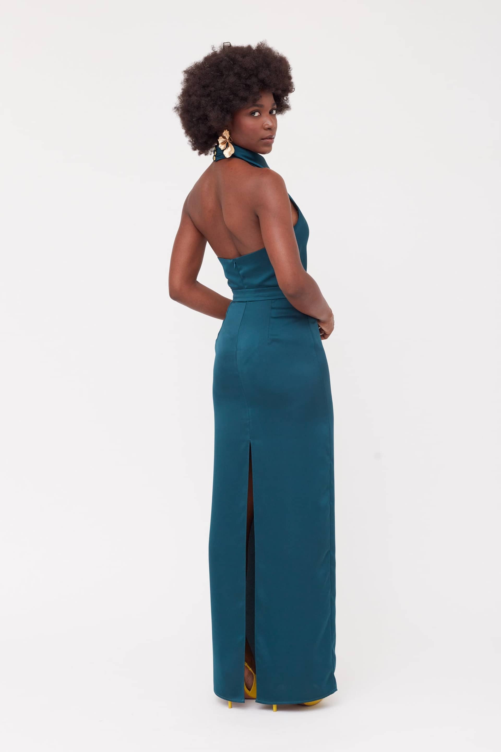 CASANDRA Blue Maxi Evening Dress With Cowl Neck made by UNDRESS