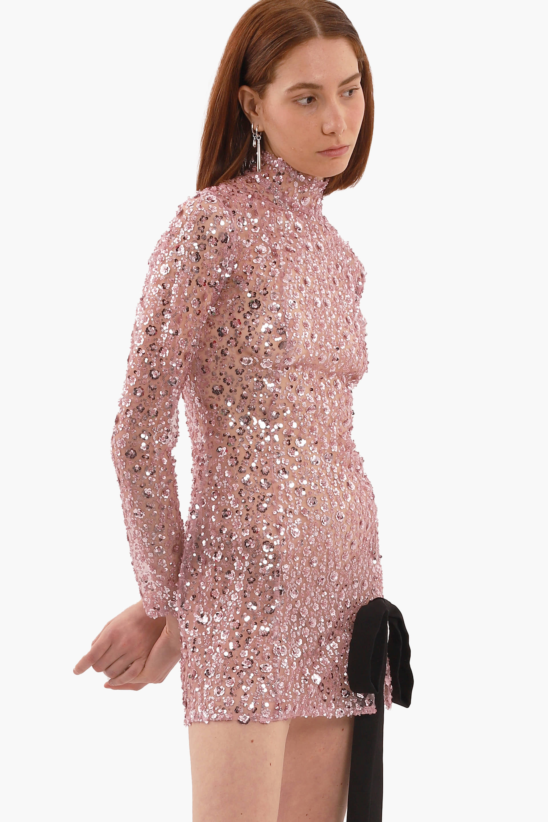 Pink sequin embroidered tulle mini dress made by Compte Spain