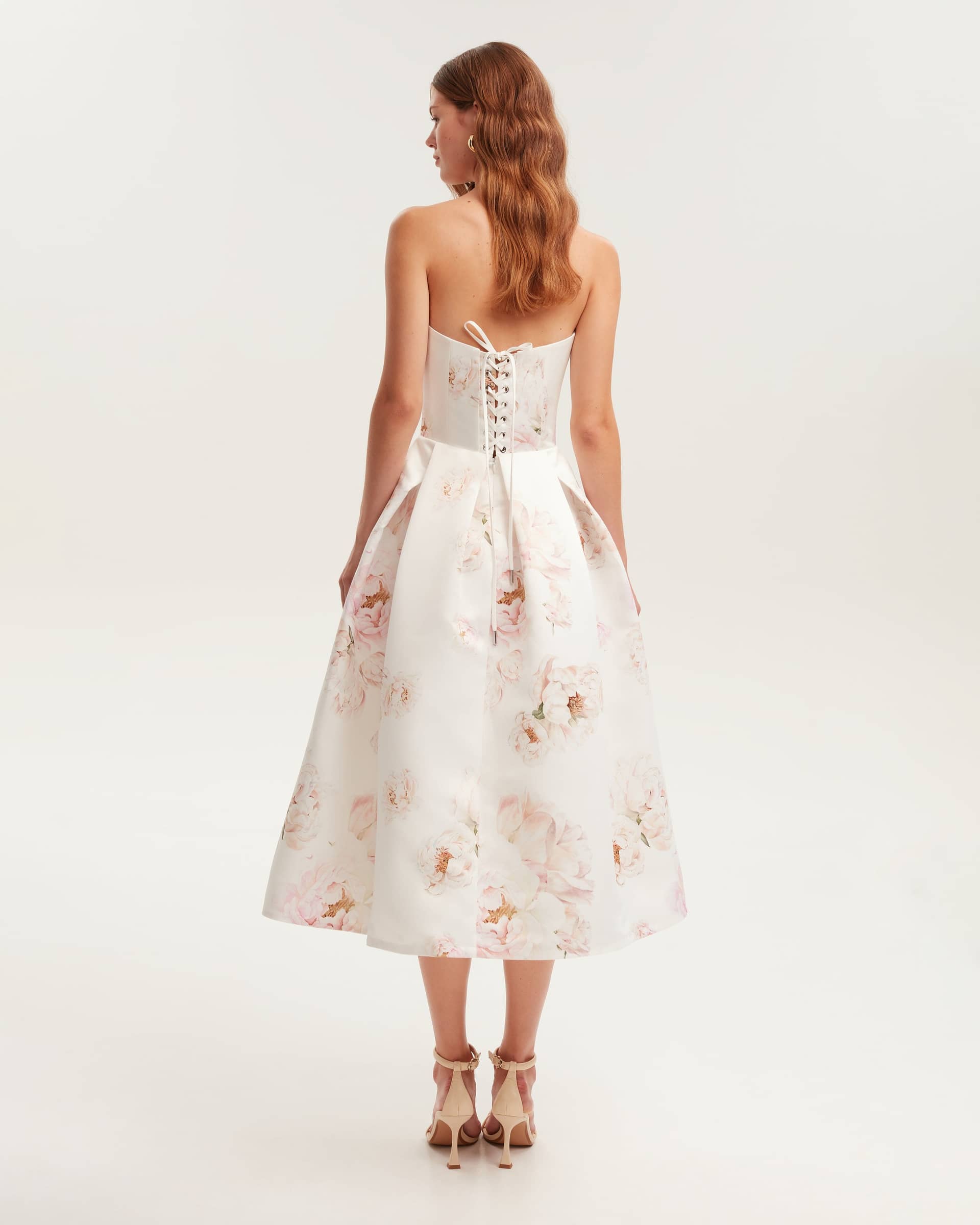 Pink peony corset midi dress, Garden of Eden made by Milla