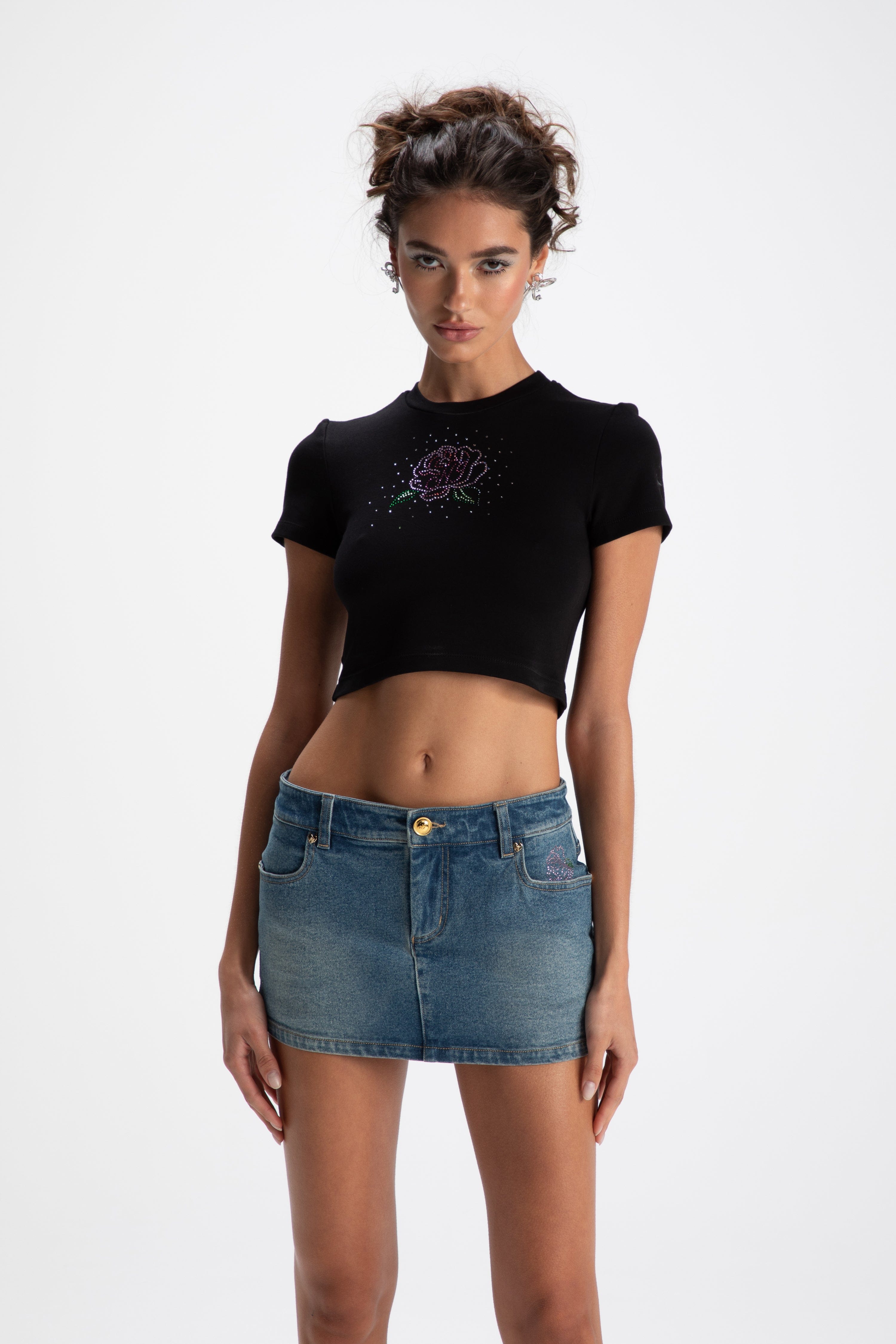 Chloe Rose Denim Mini Skirt in Blue made by Nana Jacqueline