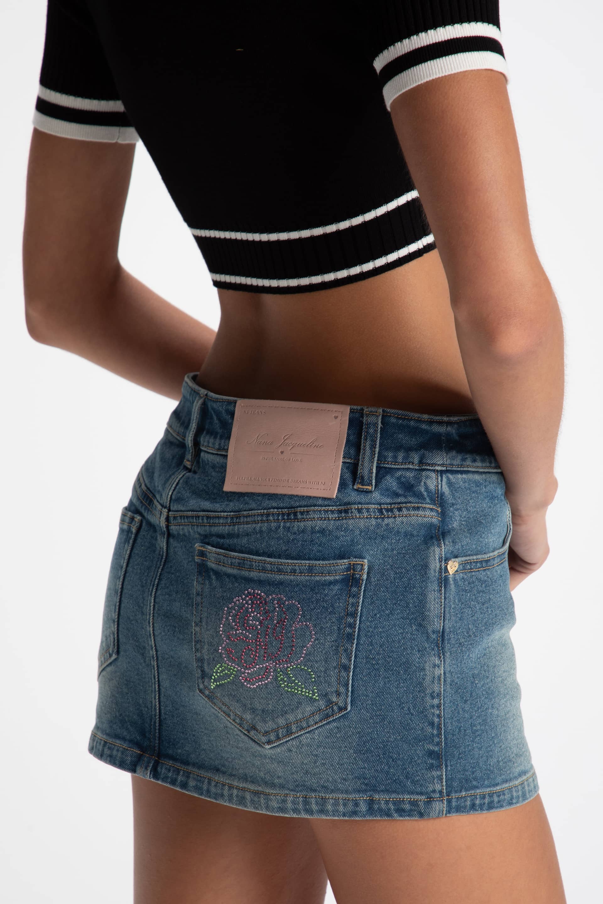 Chloe Rose Denim Mini Skirt in Blue made by Nana Jacqueline