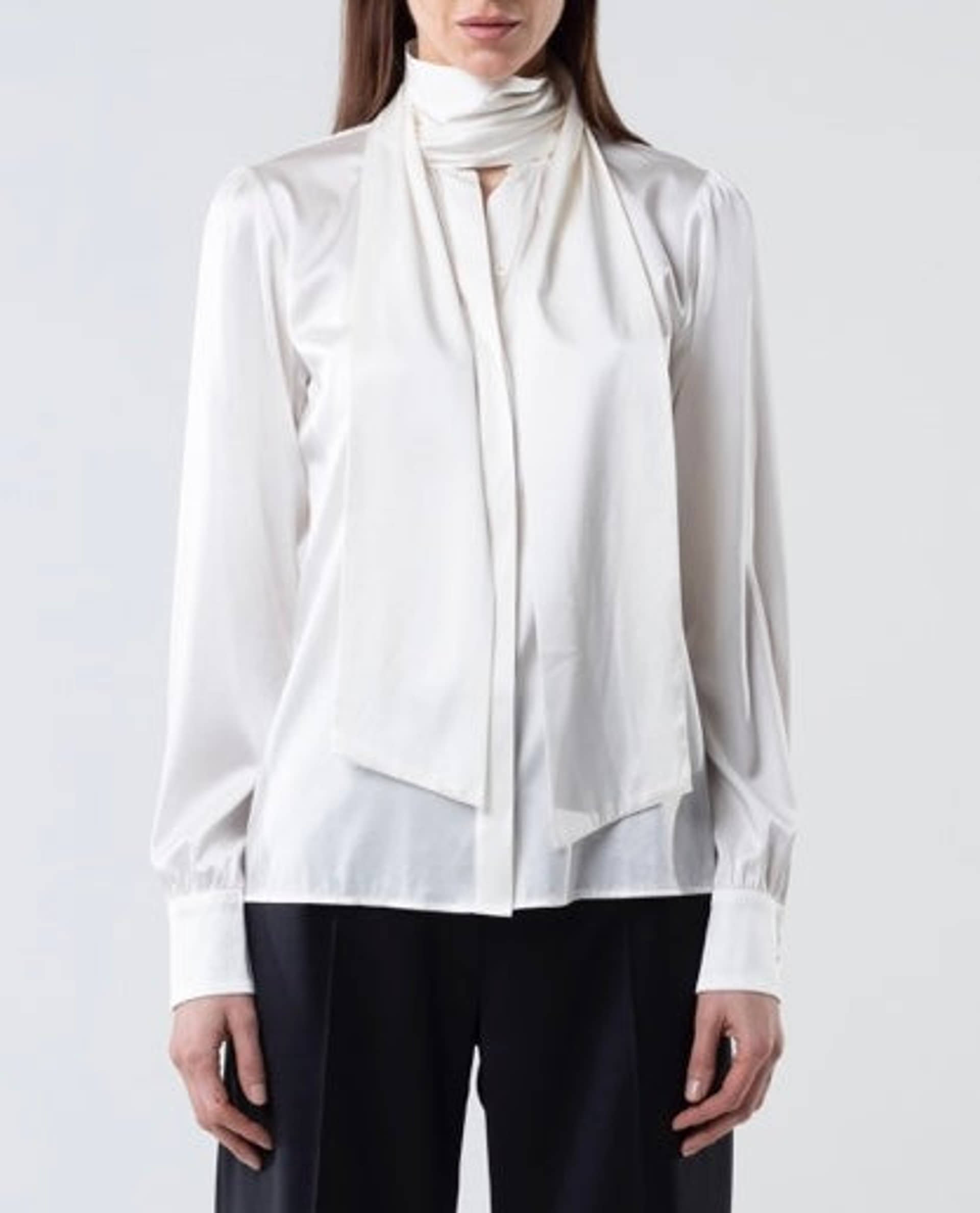 Silk Bow Blouse With Long Sleeves In Ivory made by Vesna W