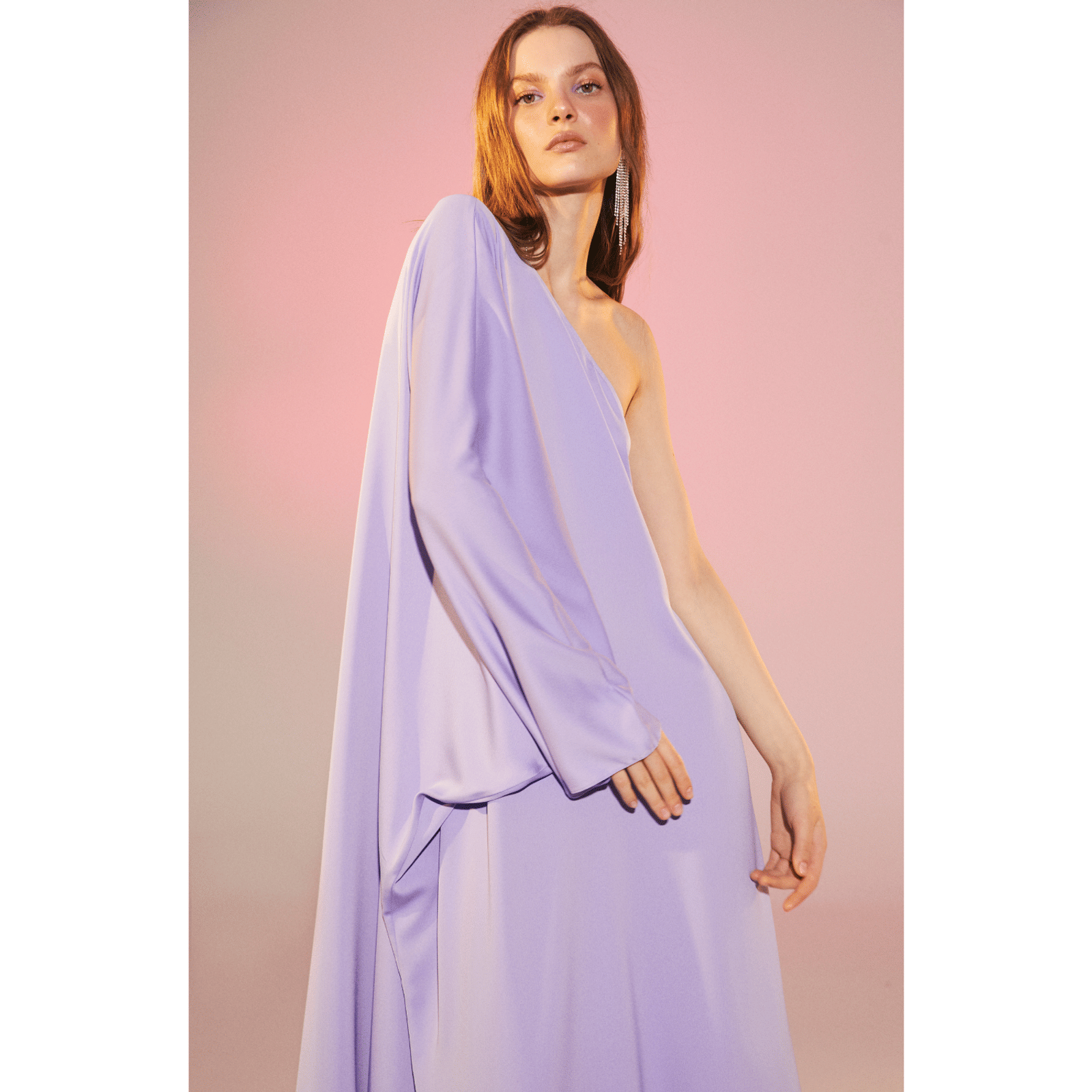 Venus One-Shoulder Maxi Dress in Lavender in Purple made by Nazli Ceren