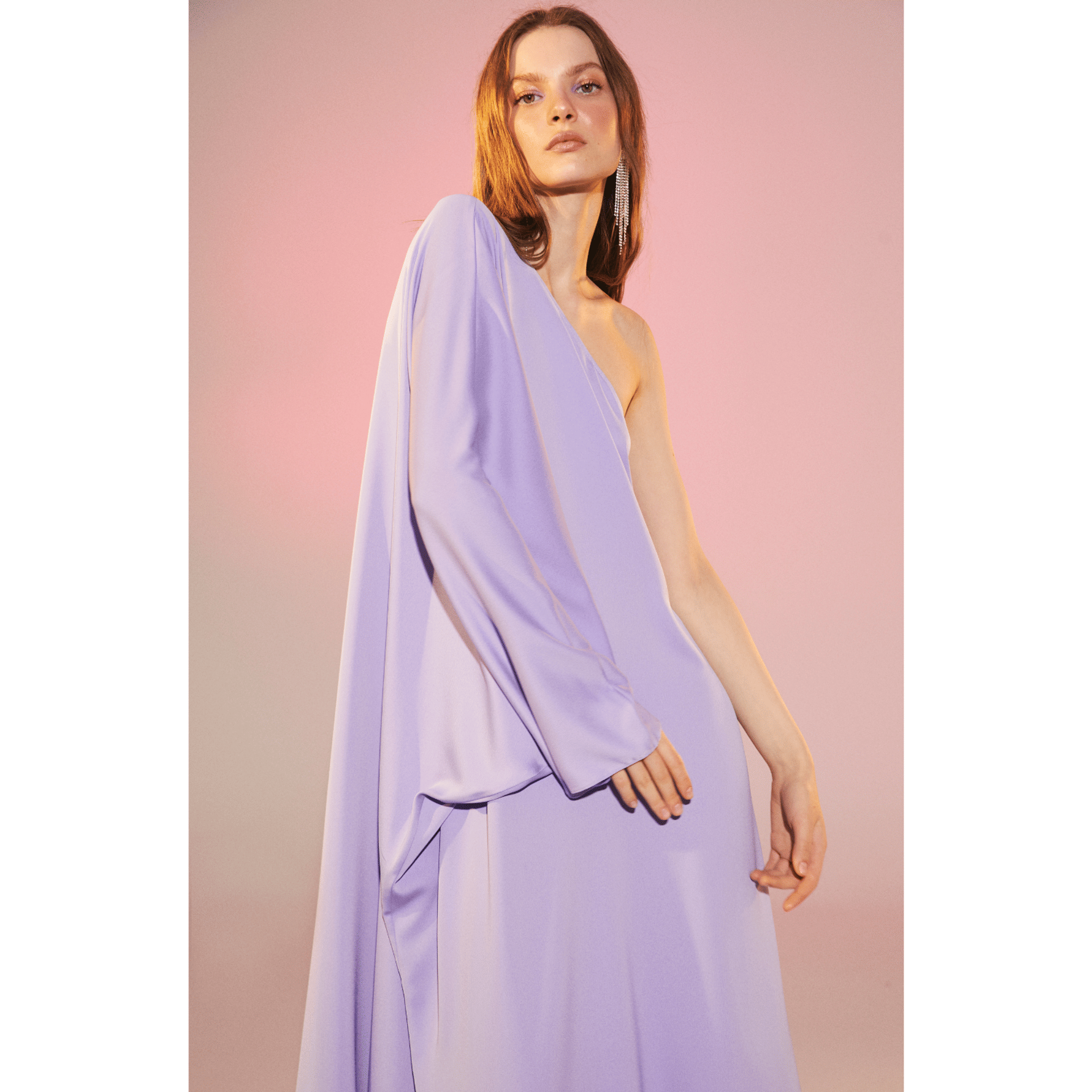 Venus One-Shoulder Maxi Dress in Lavender in Purple made by Nazli Ceren