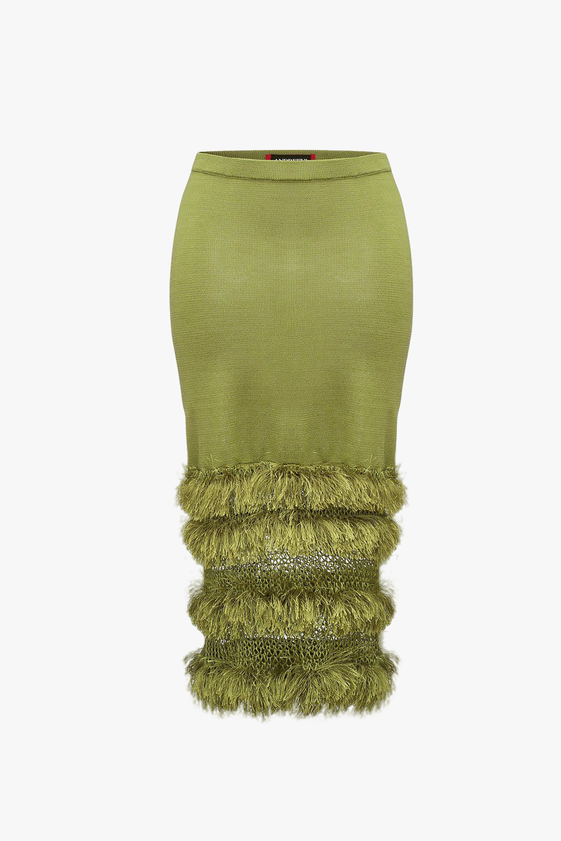 Green knit skirt with handmade knit details made by ANDREEVA