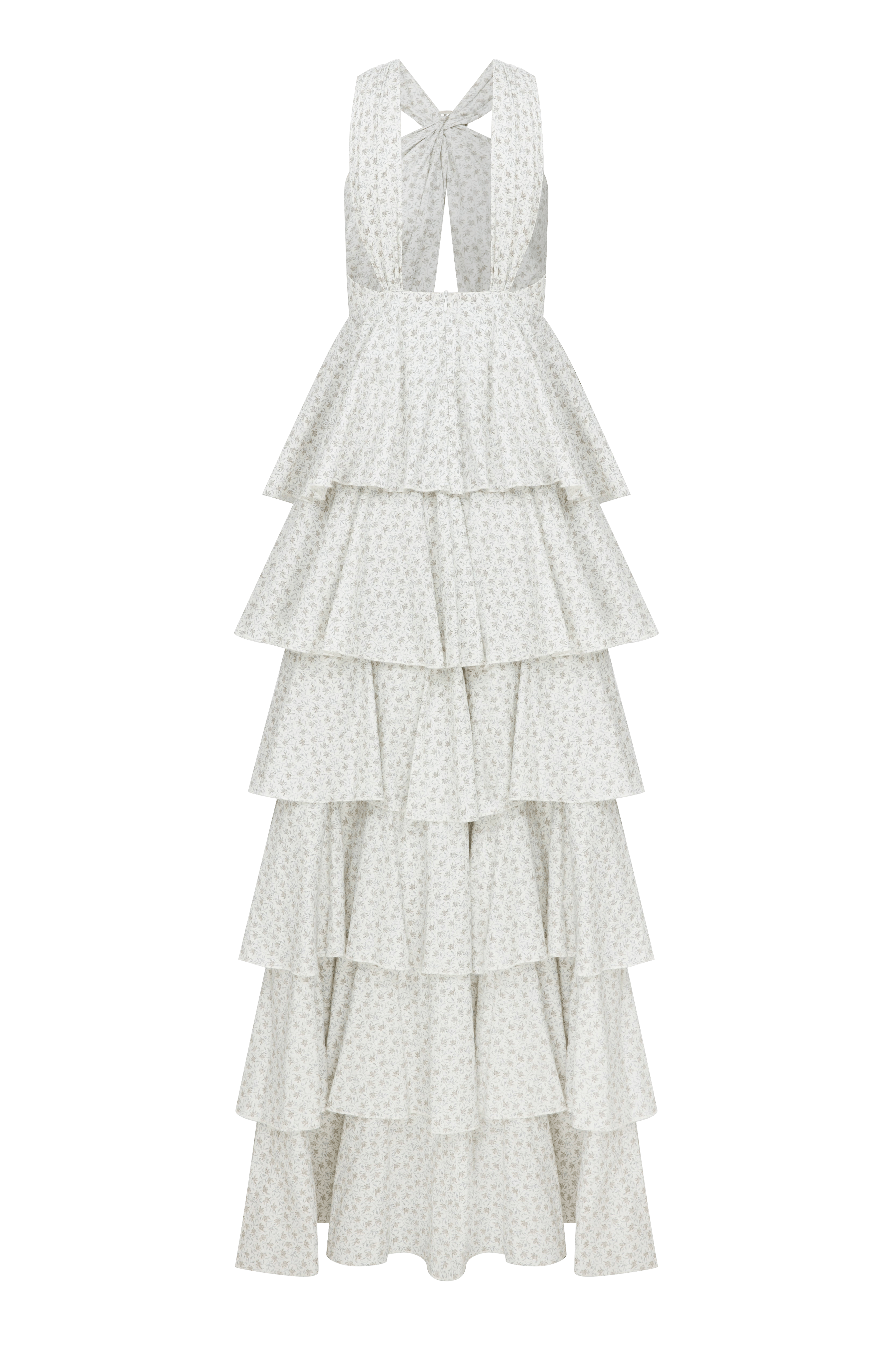 Laurel Printed Cotton Long Dress in Cannoli Cream made by Nazli Ceren