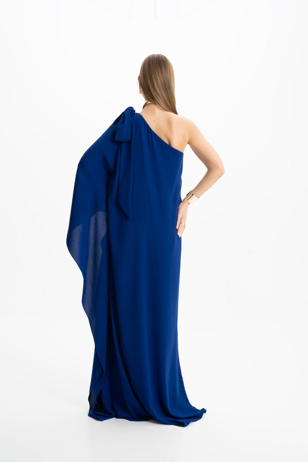 Lia Crepe Navy Blue One Shoulder Maxi Dress made by Lora Istanbul