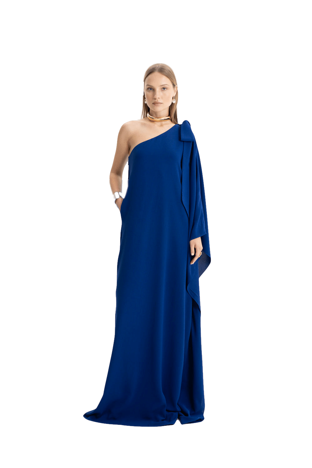 Lia Crepe Navy Blue One Shoulder Maxi Dress made by Lora Istanbul