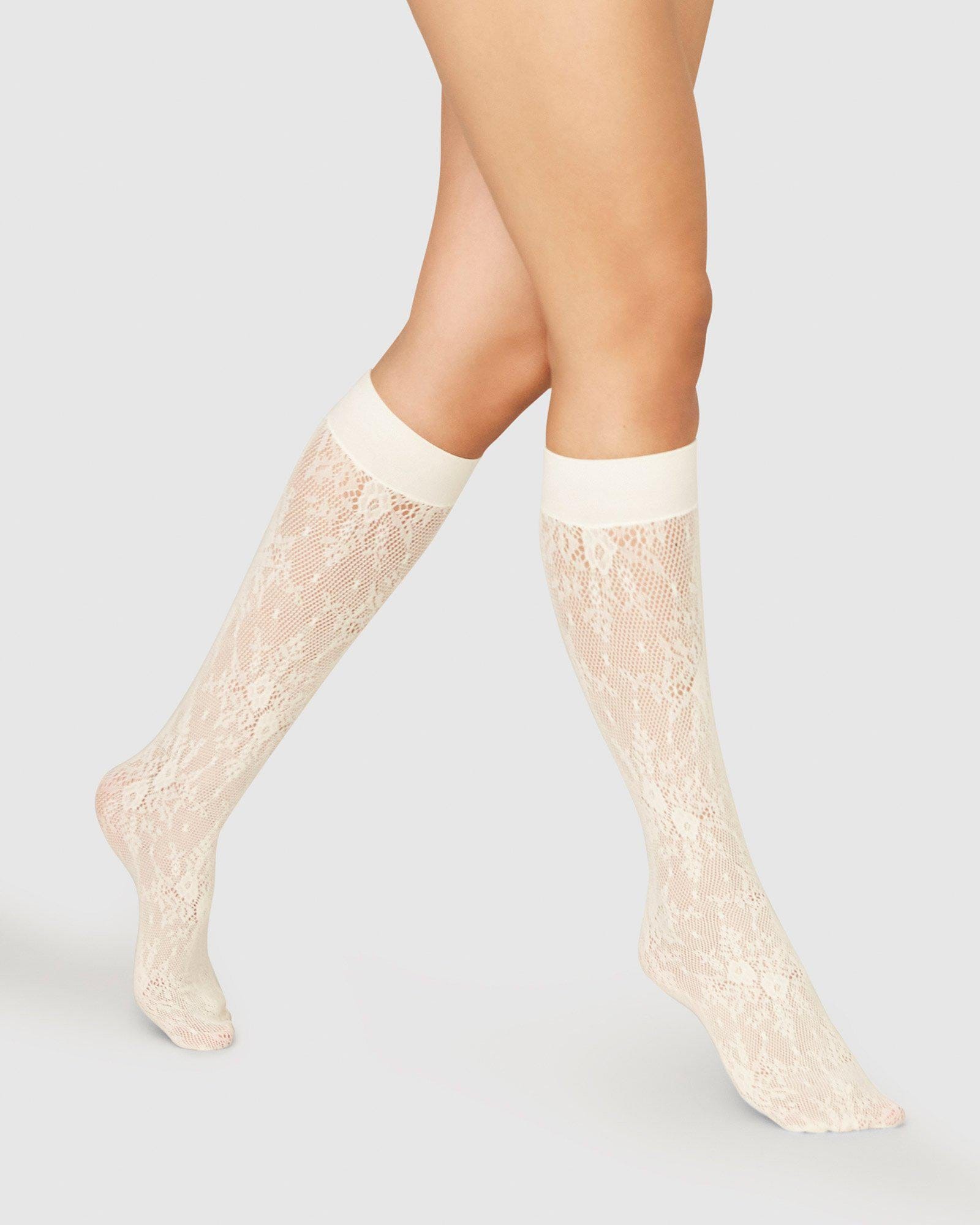 Rosa Lace Knee-Highs made by Swedish Stockings