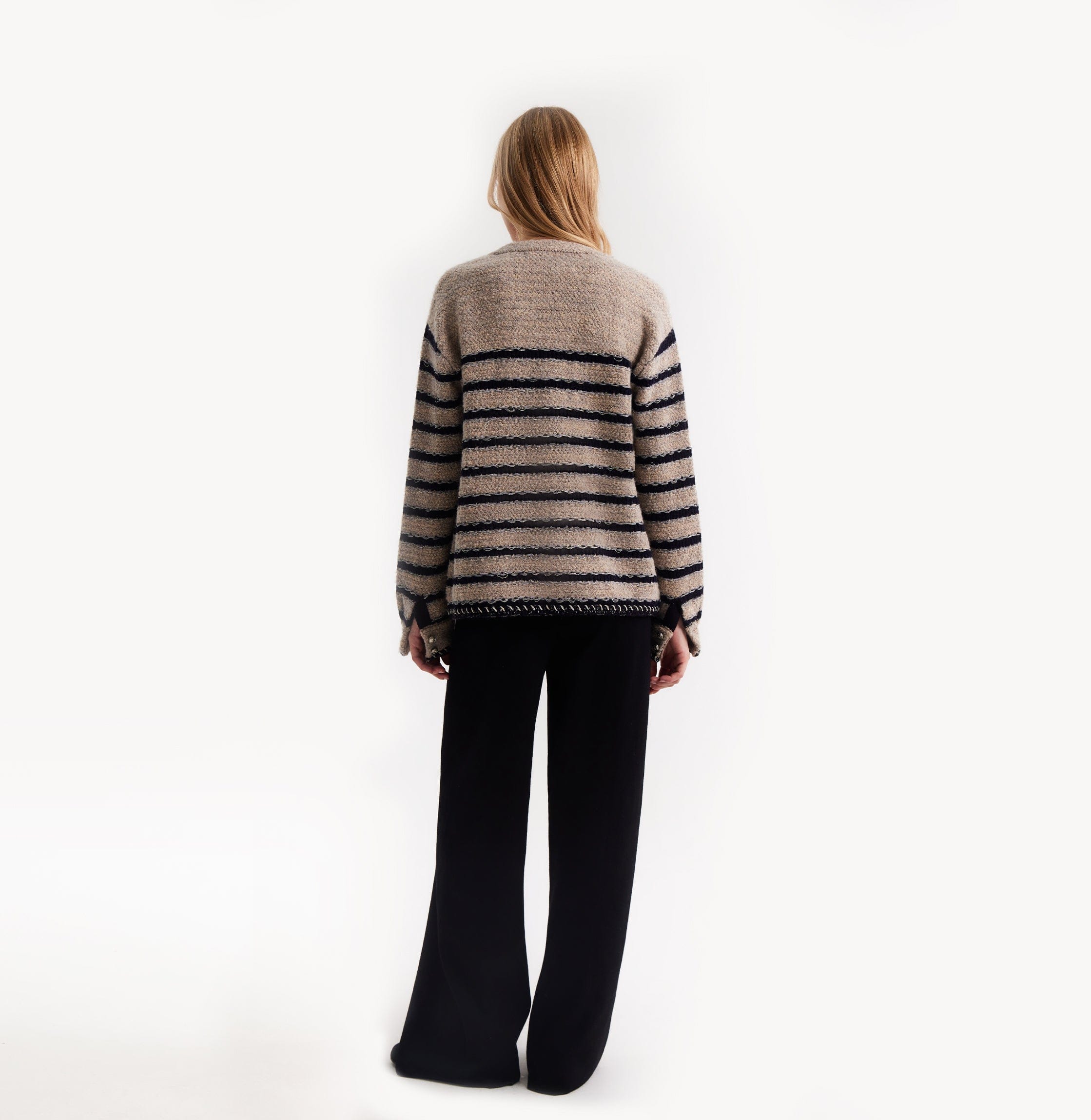 TWEED STRIPED V-NECK CARDIGAN made by CRUSH Collection