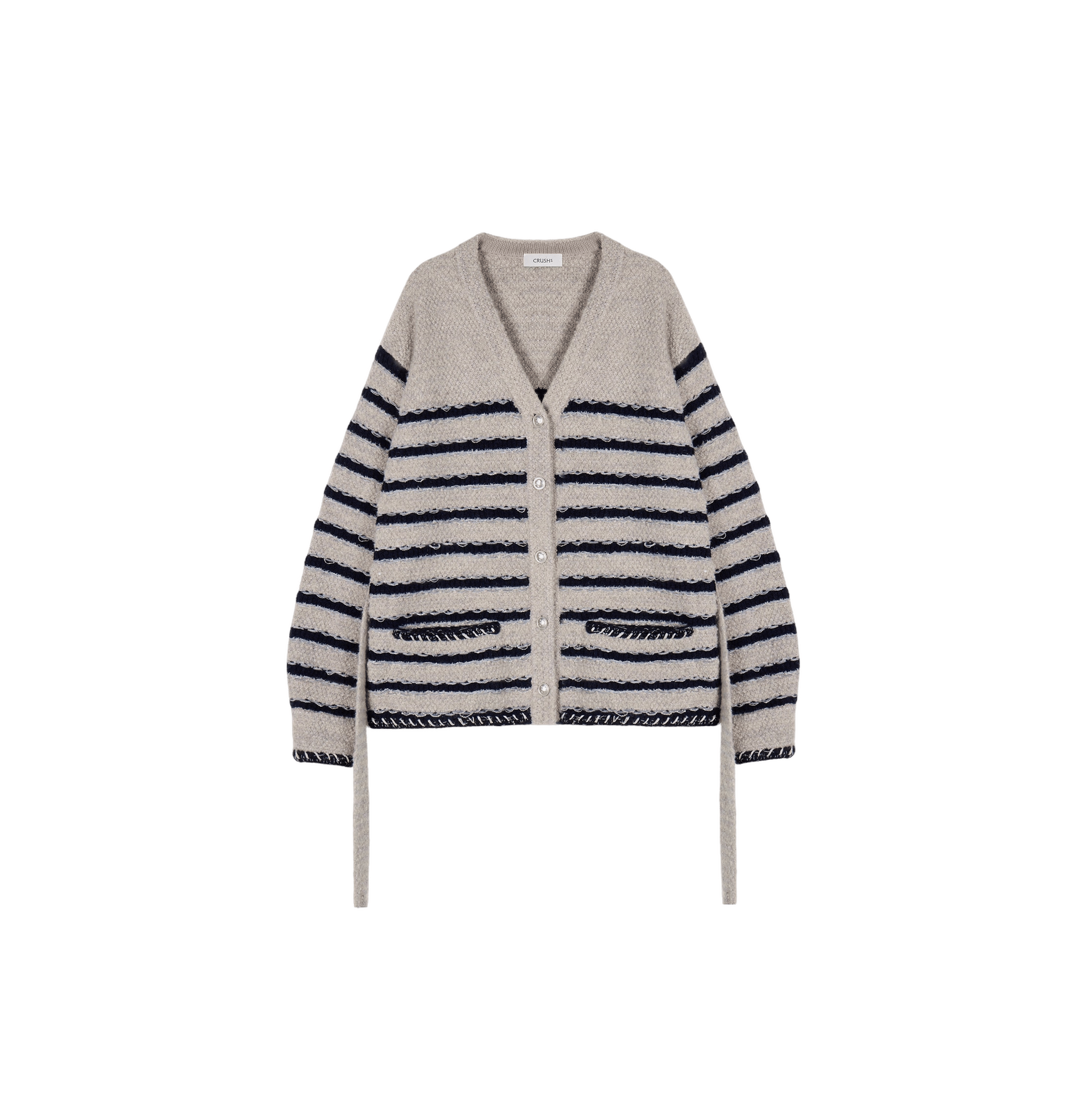 TWEED STRIPED V-NECK CARDIGAN made by CRUSH Collection