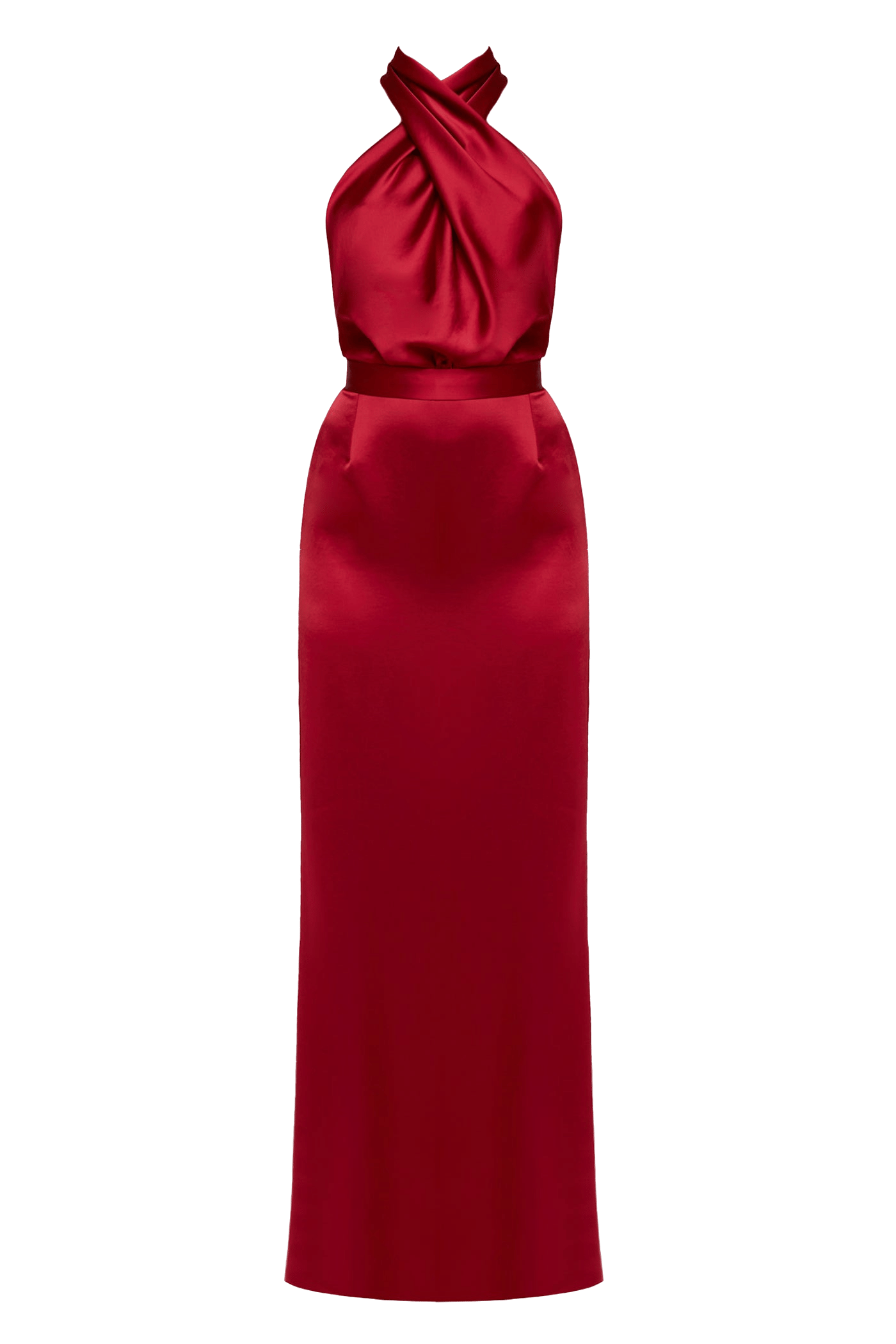 ALIUR deep red maxi evening dress with X neck made by UNDRESS
