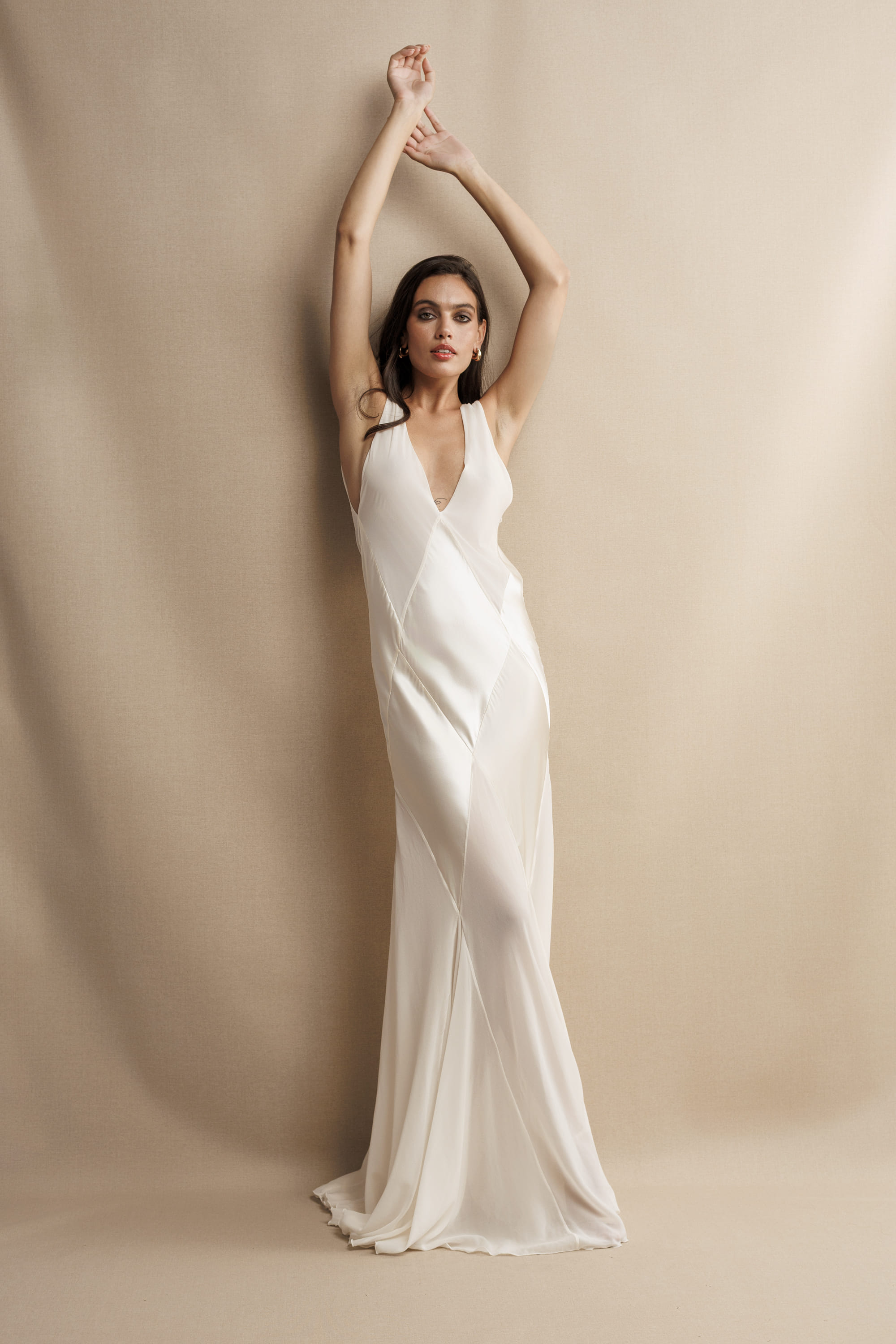 Satin And Lace Diamond Panels Cream Maxi Dress made by Aureliana