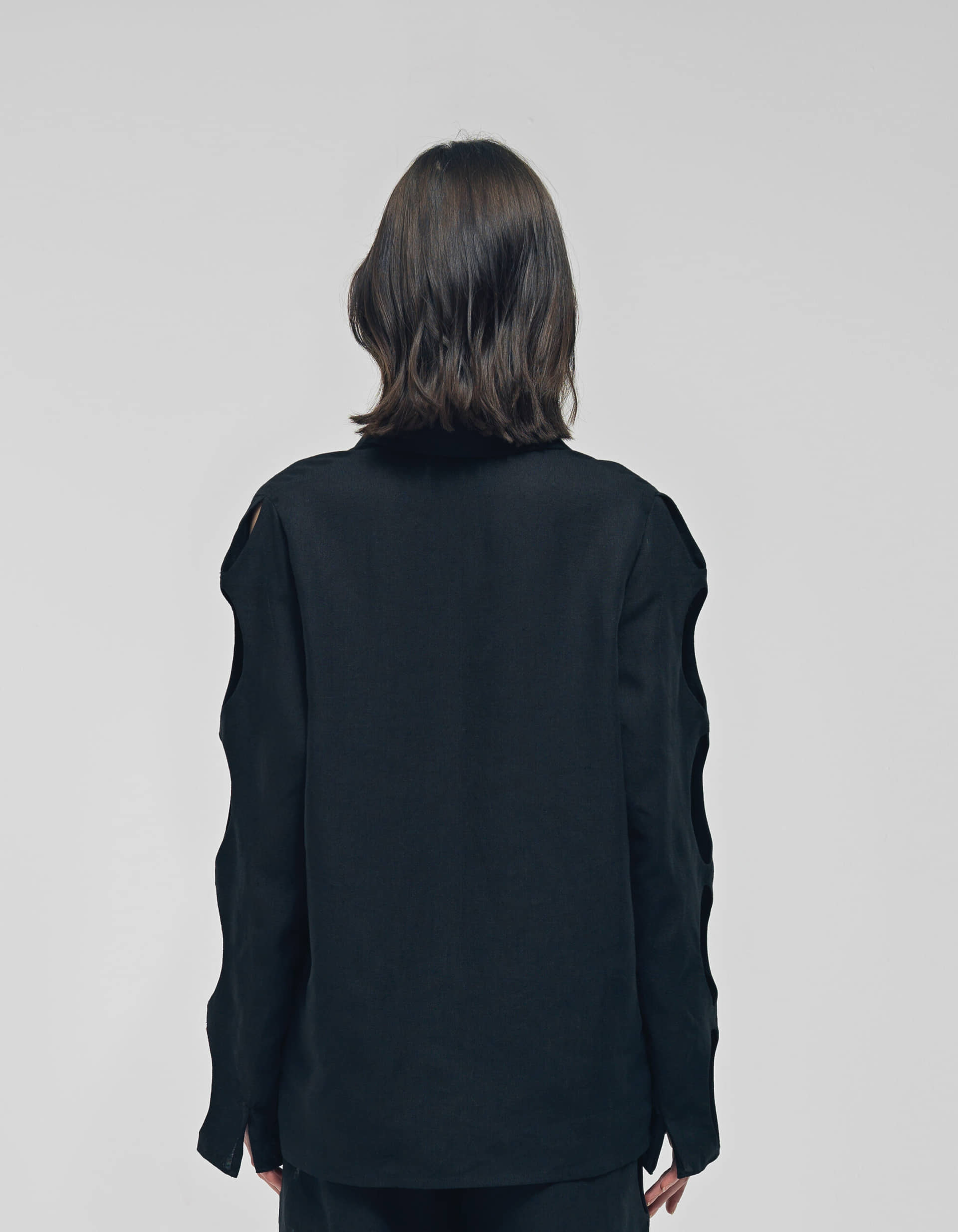 NEREUS Black Cut-Out Linen Shirt made by MAET
