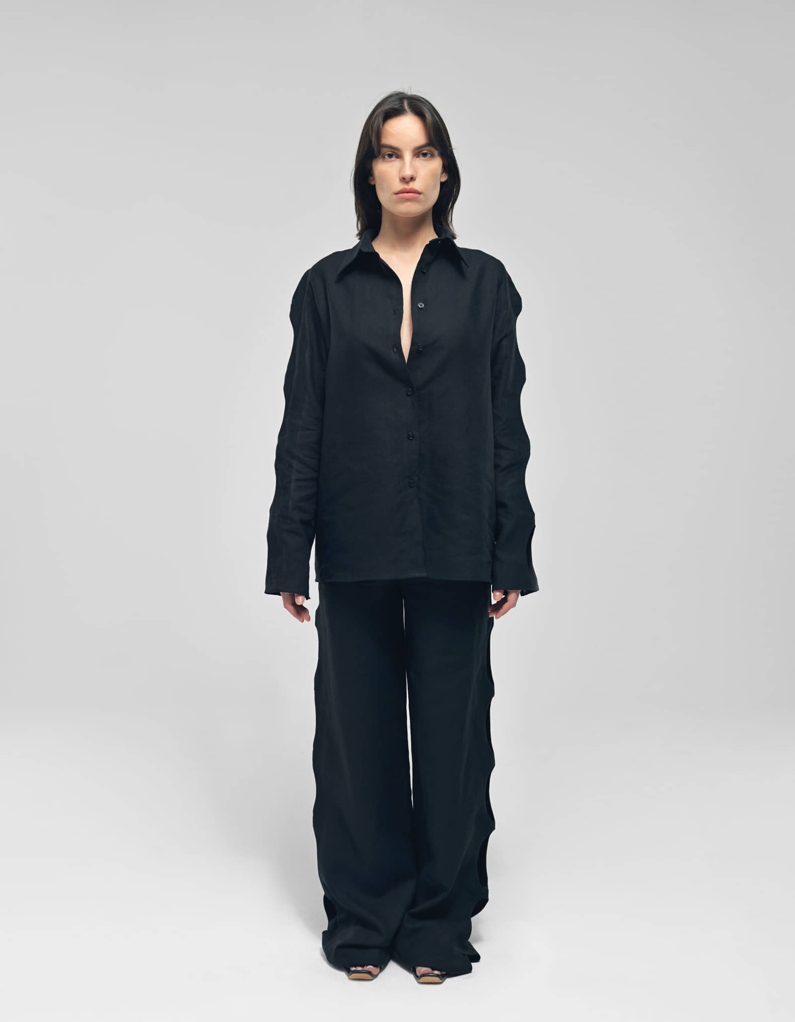 NEREUS Black Cut-Out Linen Shirt made by MAET