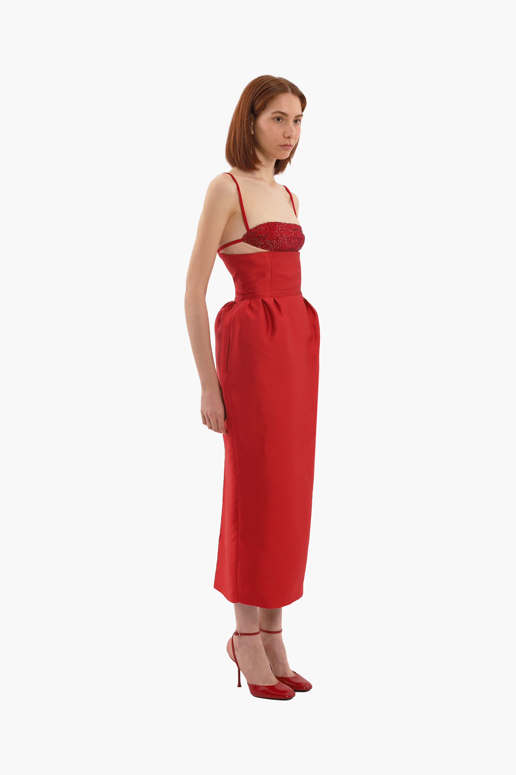 Red volume skirt made by Compte Spain
