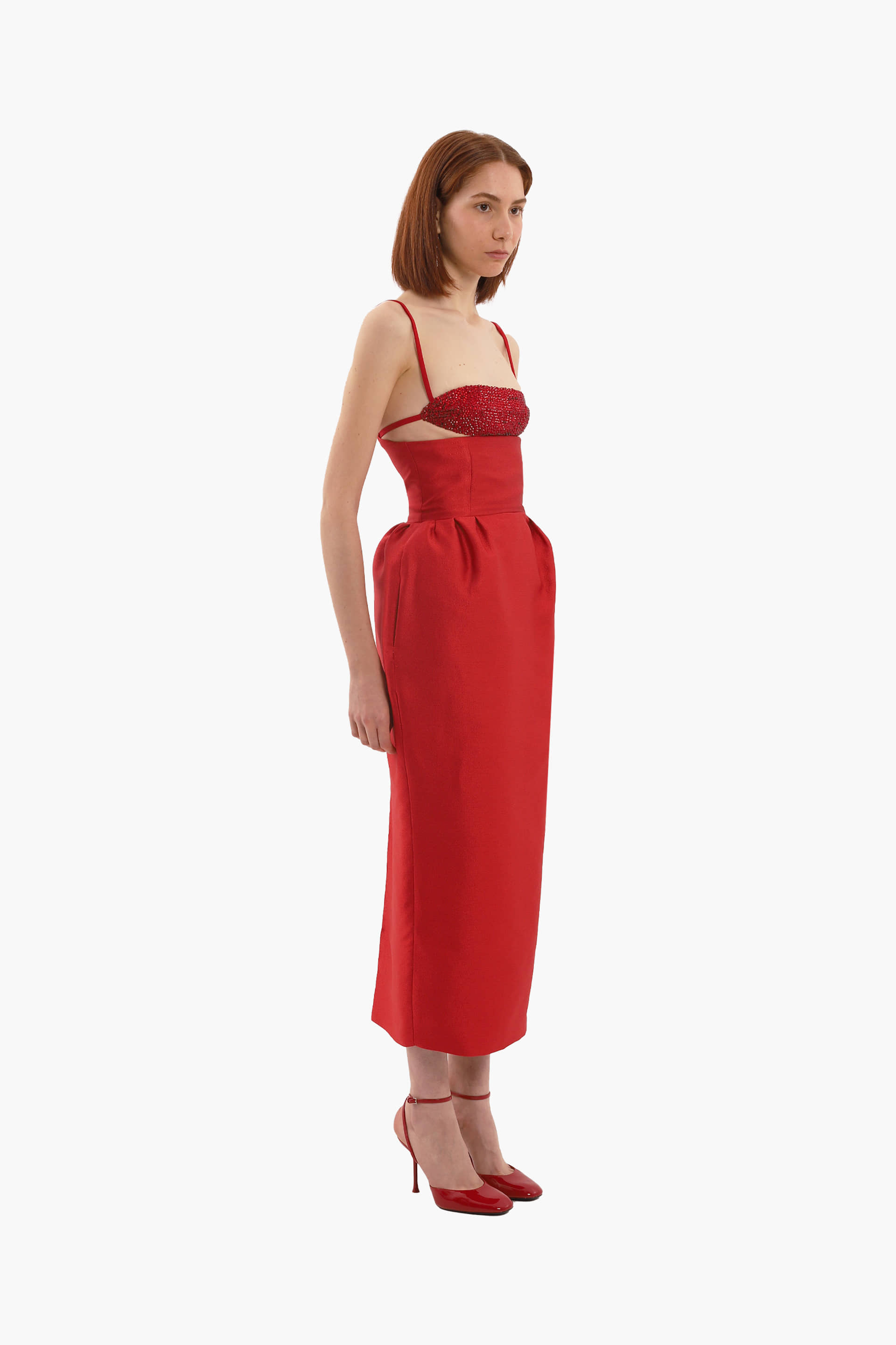 Red volume skirt made by Compte Spain