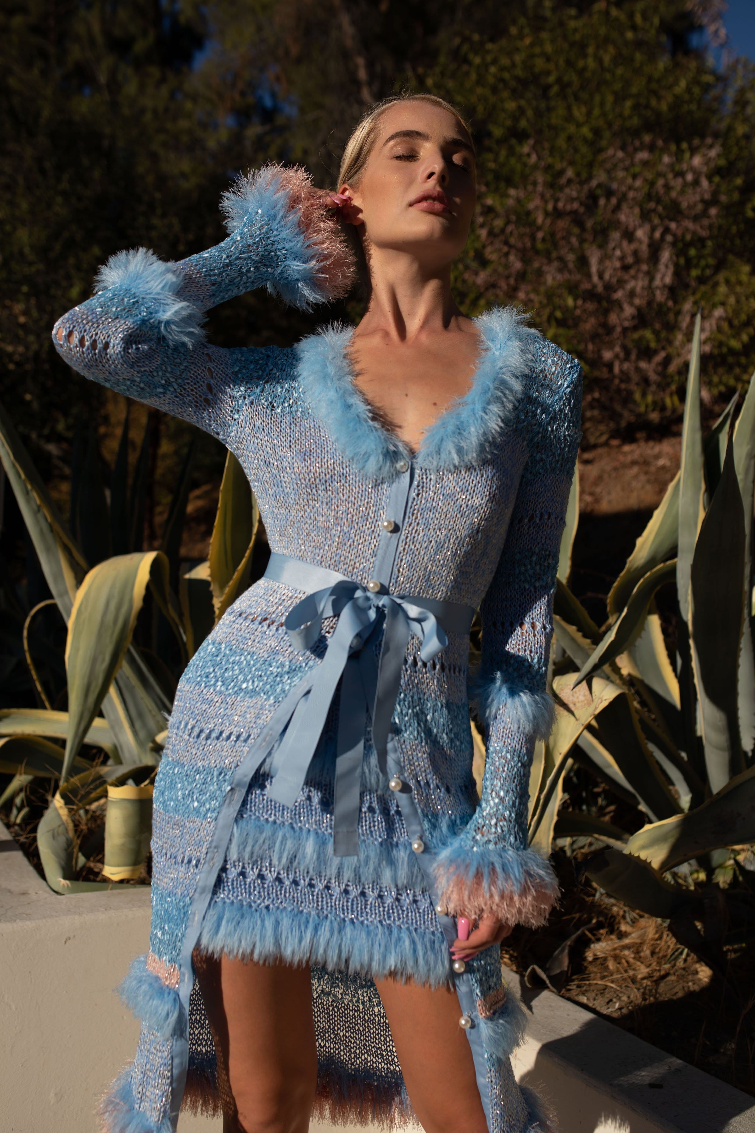 Blue Handmade Knit Skirt made by ANDREEVA