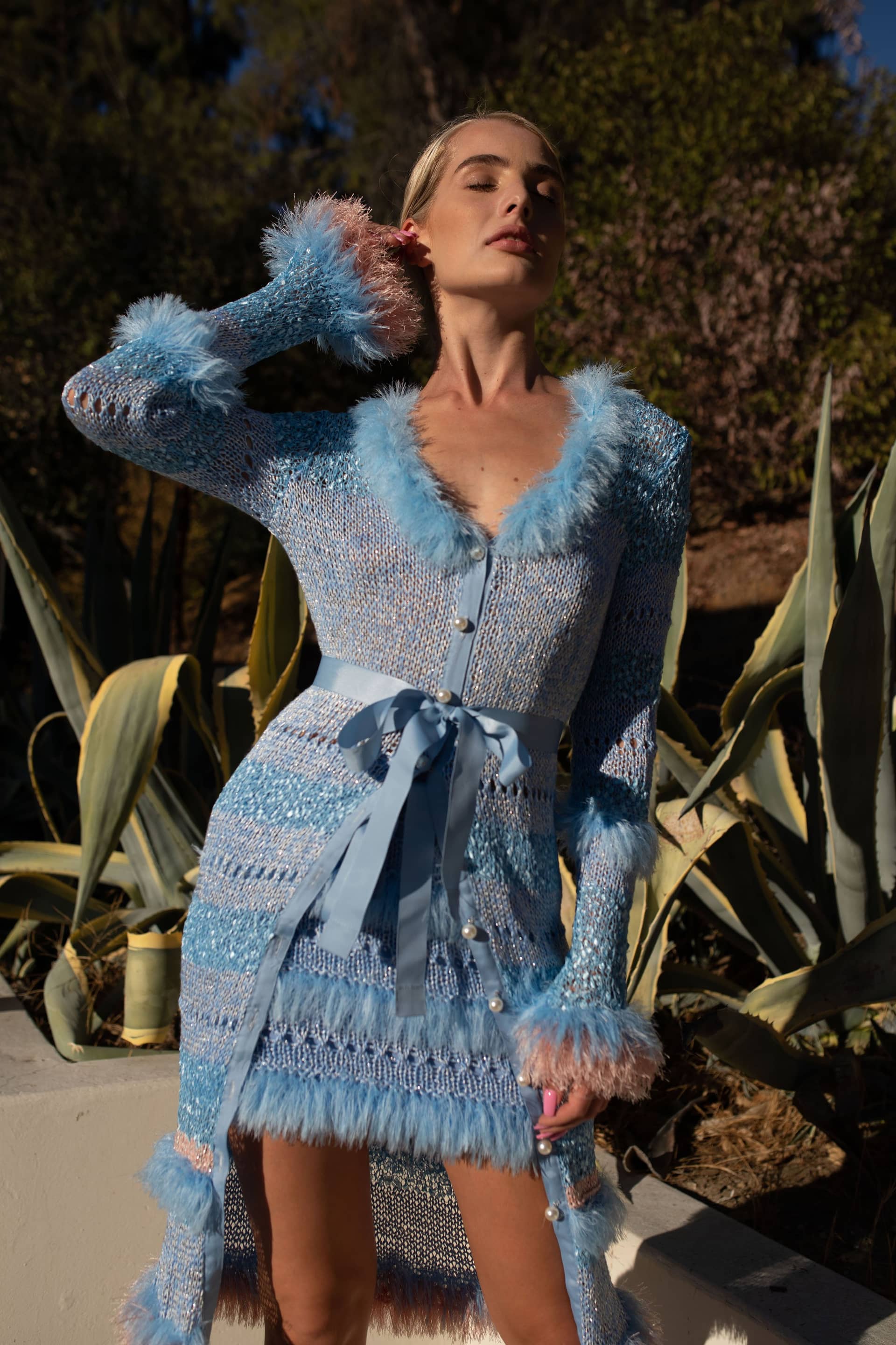 Blue Handmade Knit Skirt made by ANDREEVA