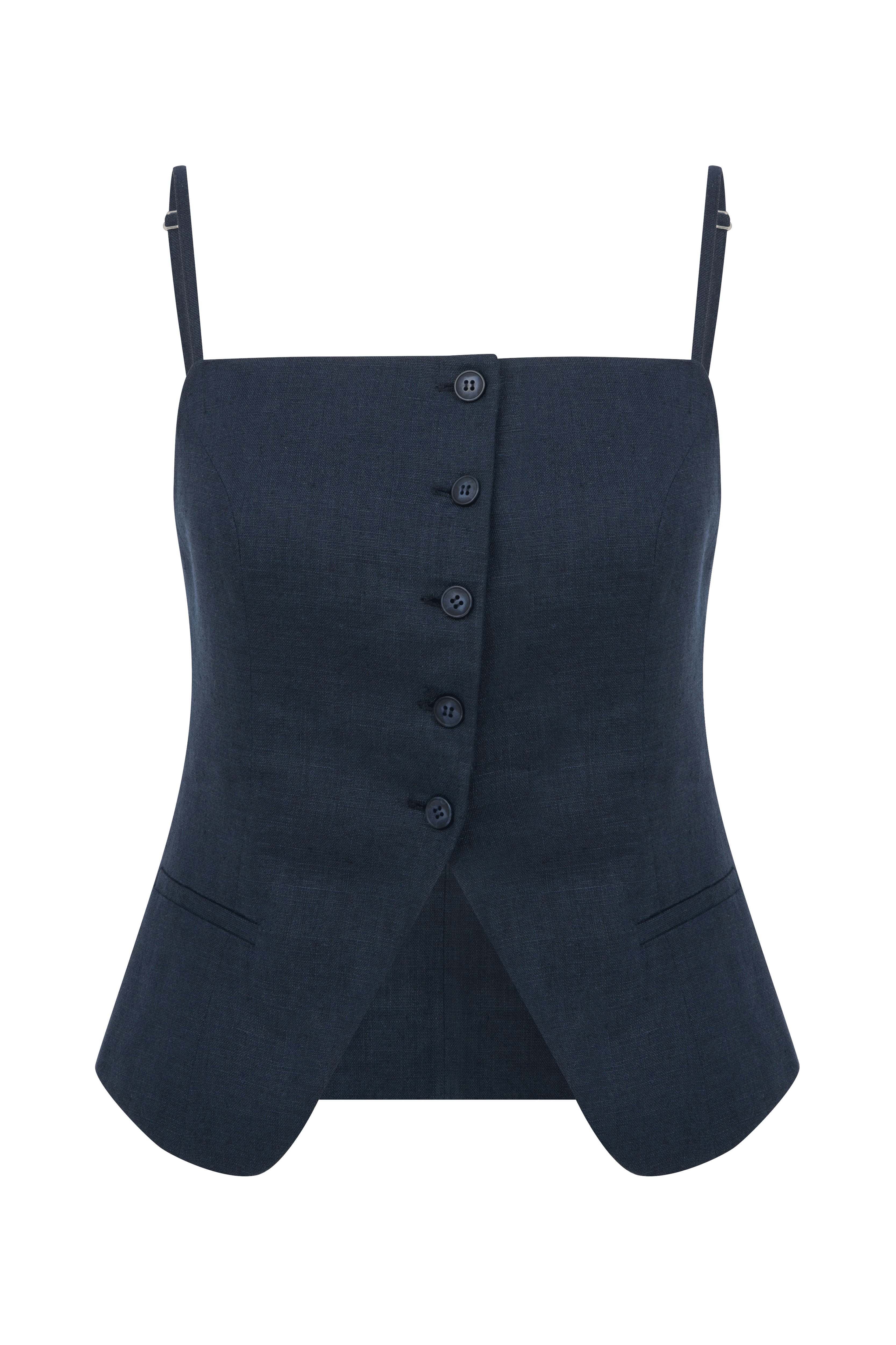 Marona Linen Top in Dark Navy made by Nazli Ceren
