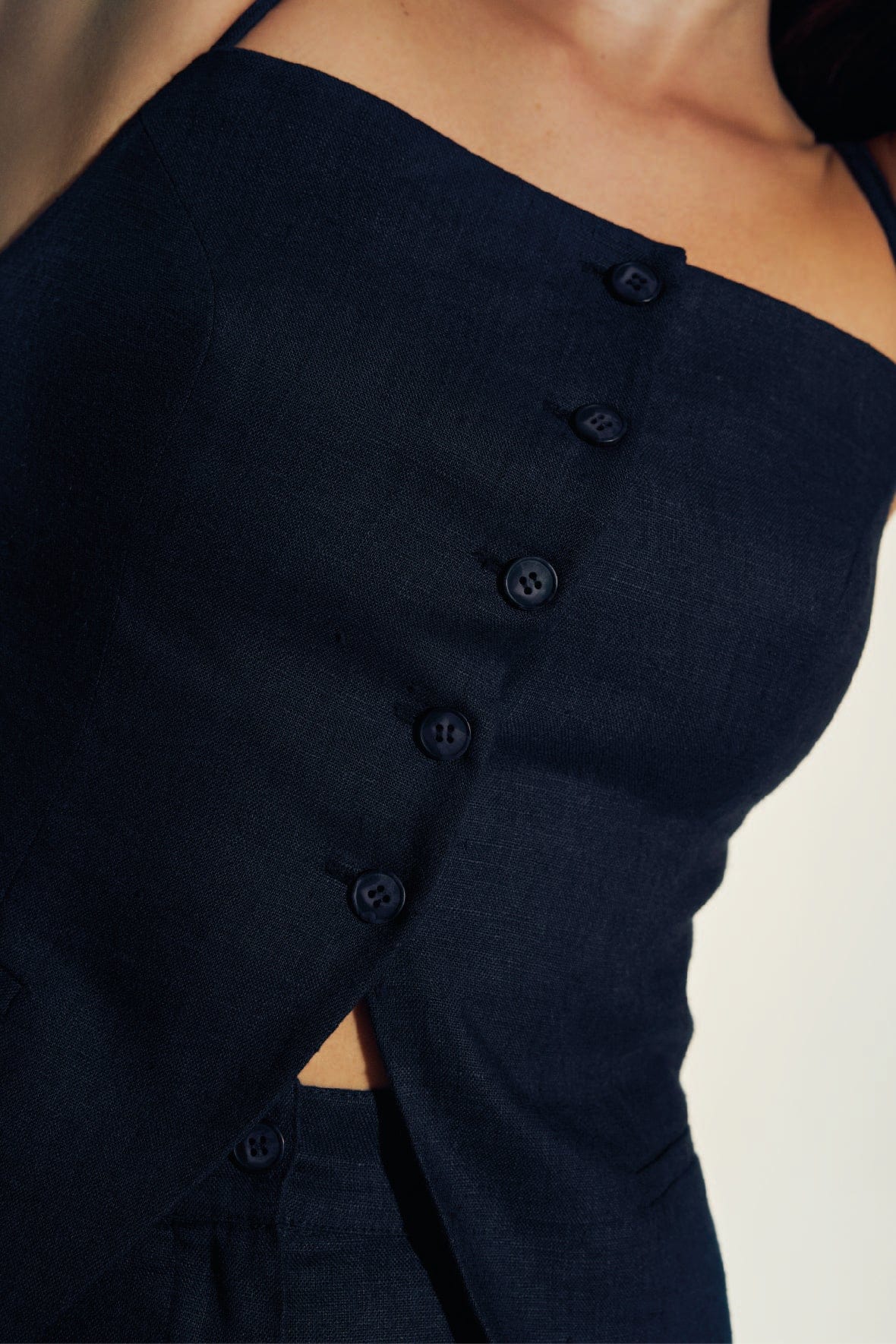 Marona Linen Top in Dark Navy made by Nazli Ceren