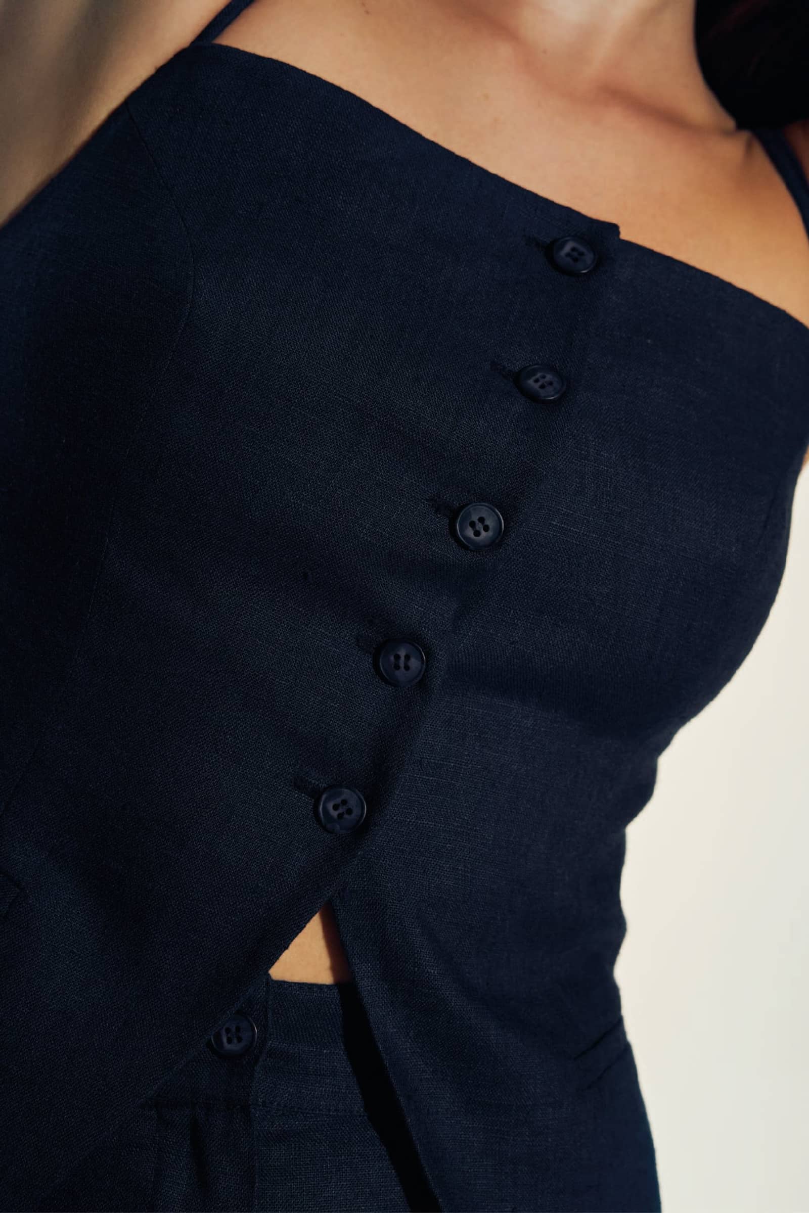 Marona Linen Top in Dark Navy made by Nazli Ceren