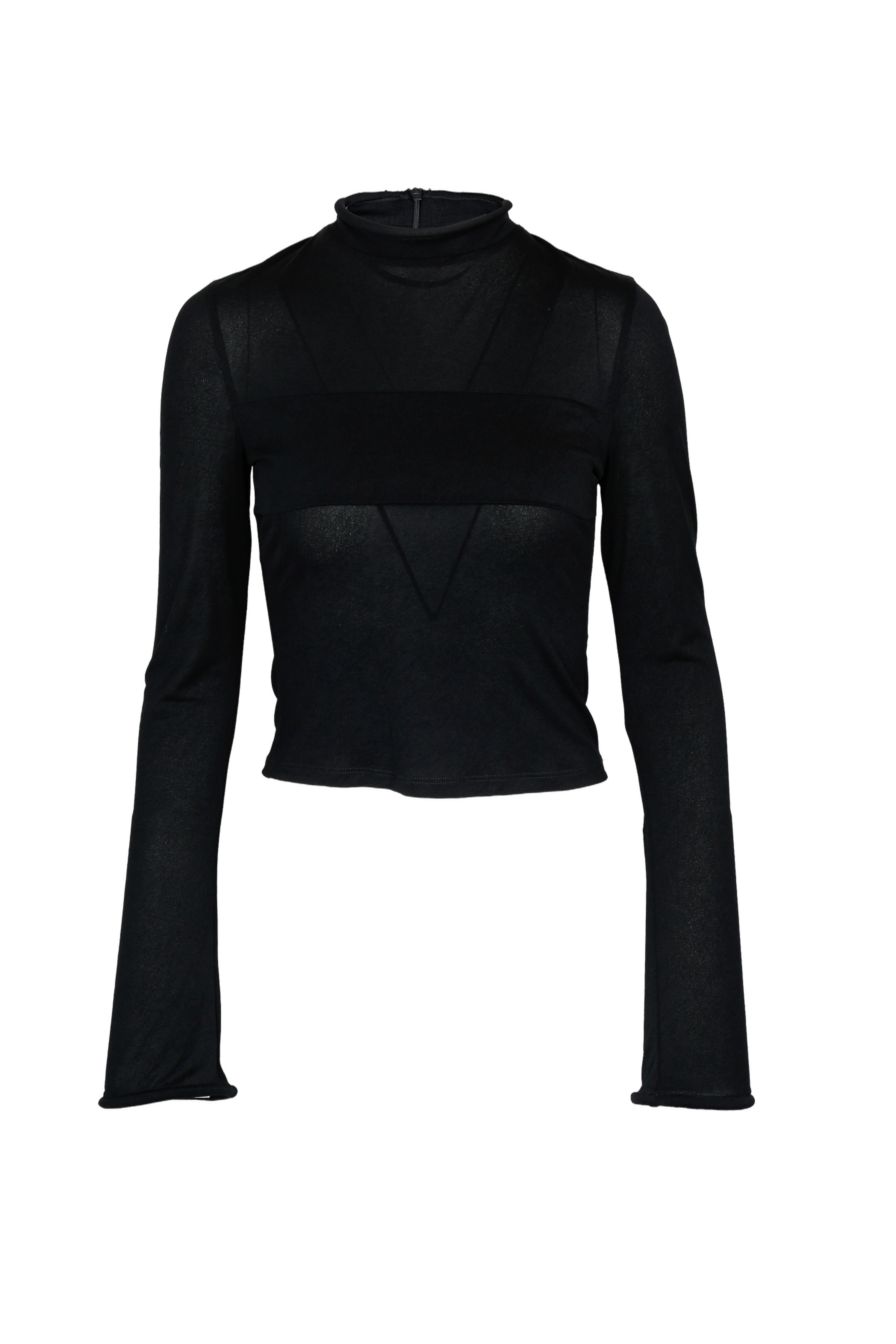 BLACK STRETCH MESH PANEL LONG-SLEEVE TOP made by YIBRI