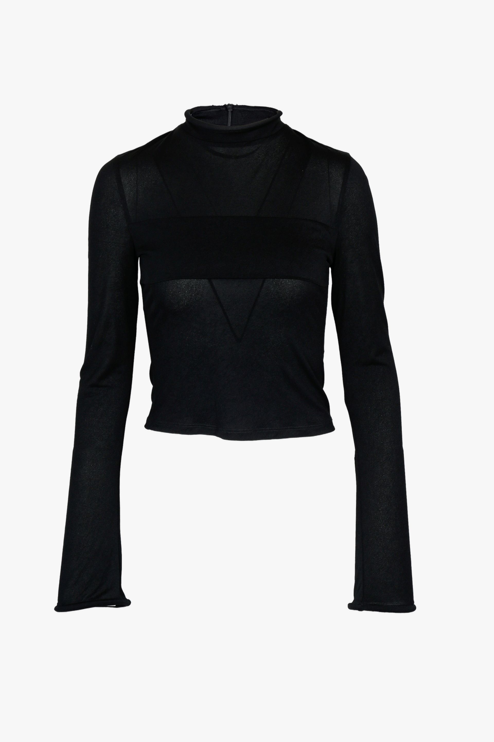 BLACK STRETCH MESH PANEL LONG-SLEEVE TOP made by YIBRI