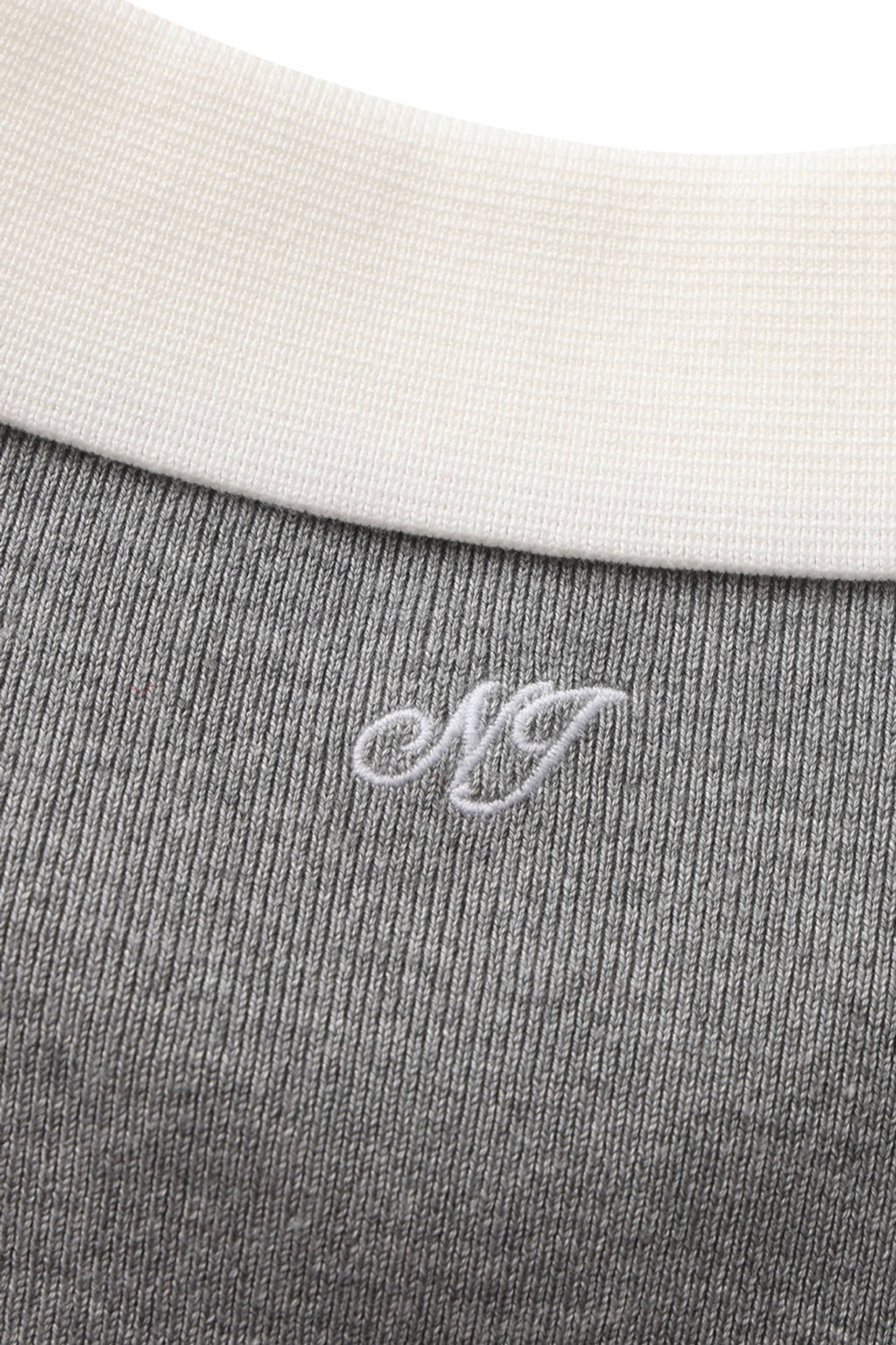 Mia Contrast-Collar Grey Short Sleeve Knit Top made by Nana Jacqueline