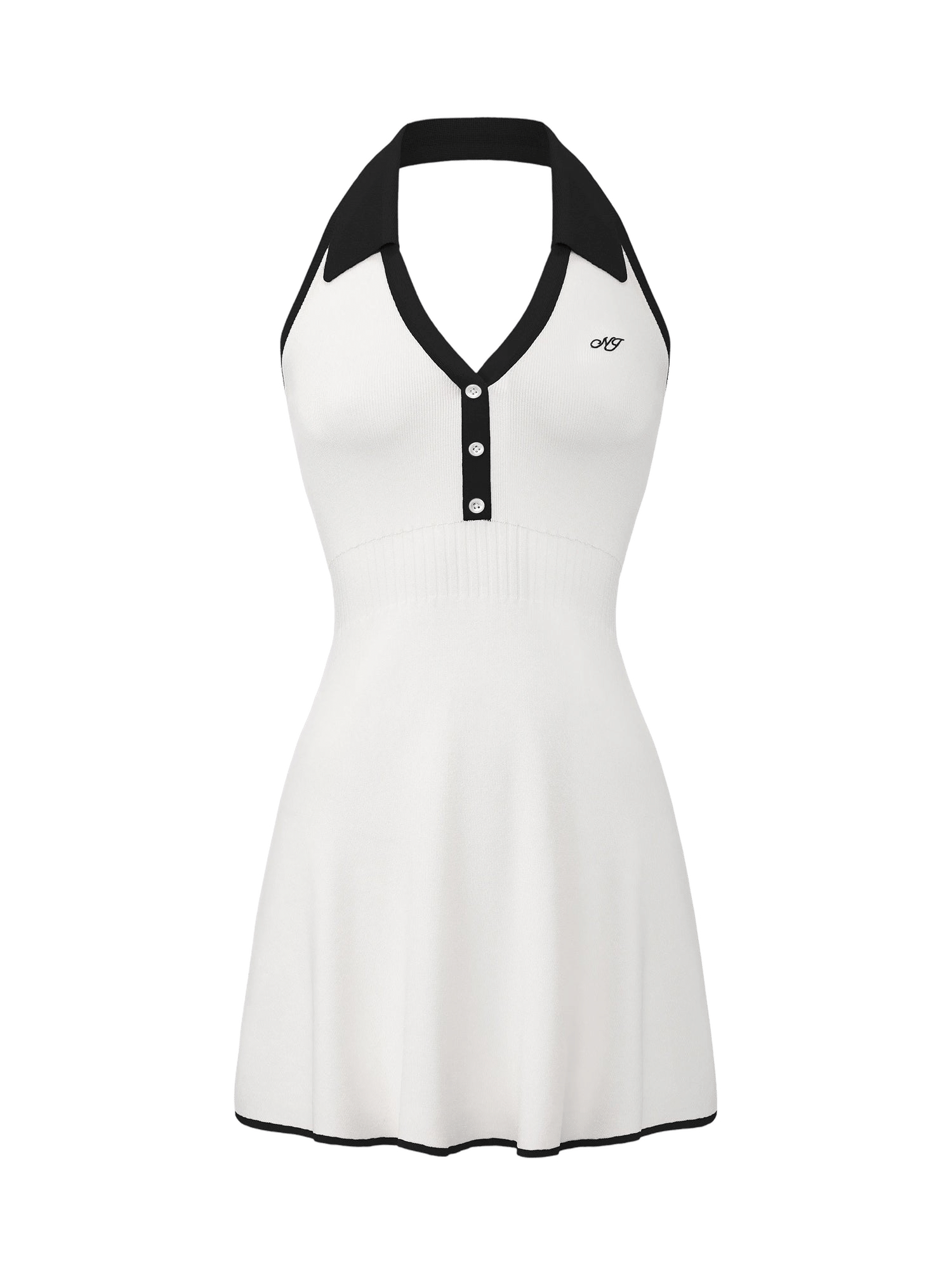 Elle Contrast Halter White Knit Mini Dress made by Nana Jacqueline