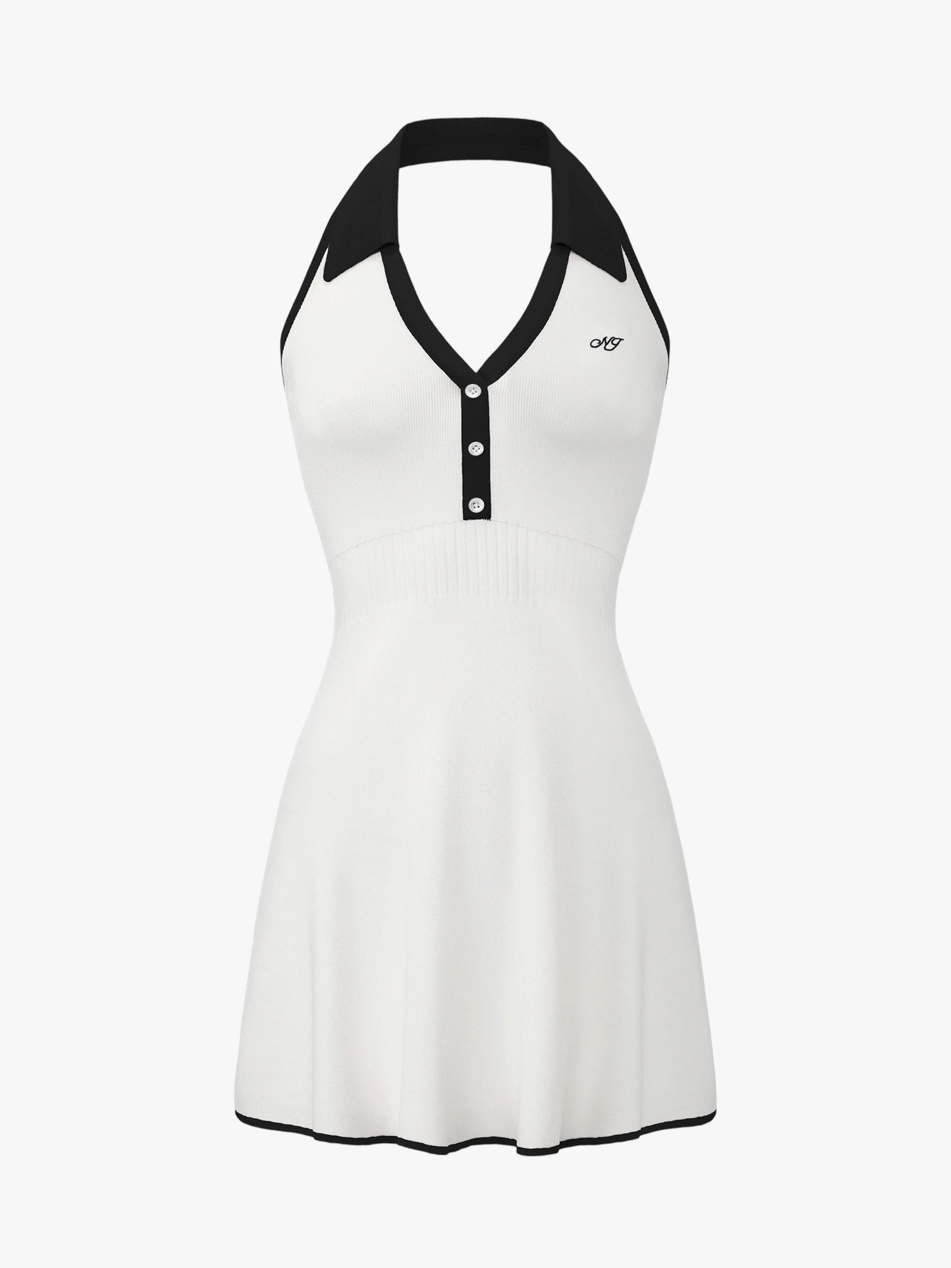Elle Contrast Halter White Knit Mini Dress made by Nana Jacqueline