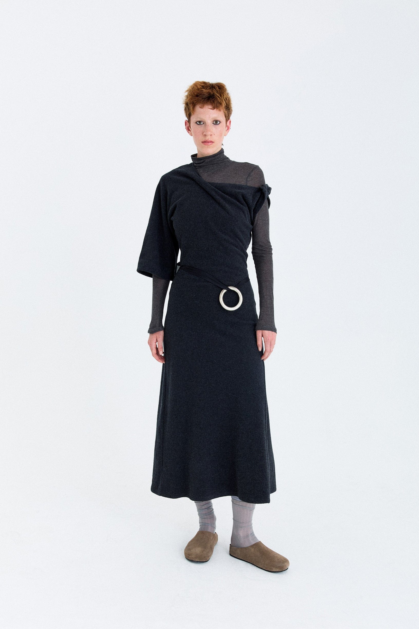 FLEECE ASYMMETRICAL STRUCTURED KNITTED WOOL DRESS made by YIBRI