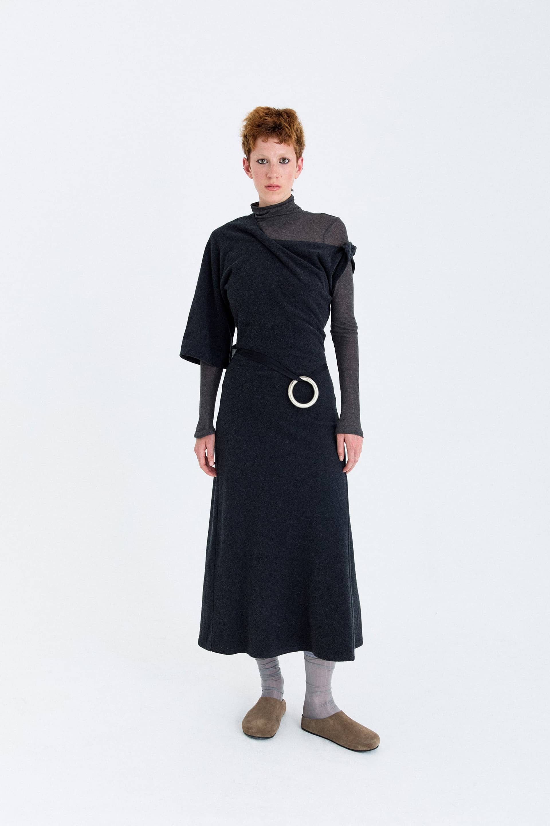 FLEECE ASYMMETRICAL STRUCTURED KNITTED WOOL DRESS made by YIBRI
