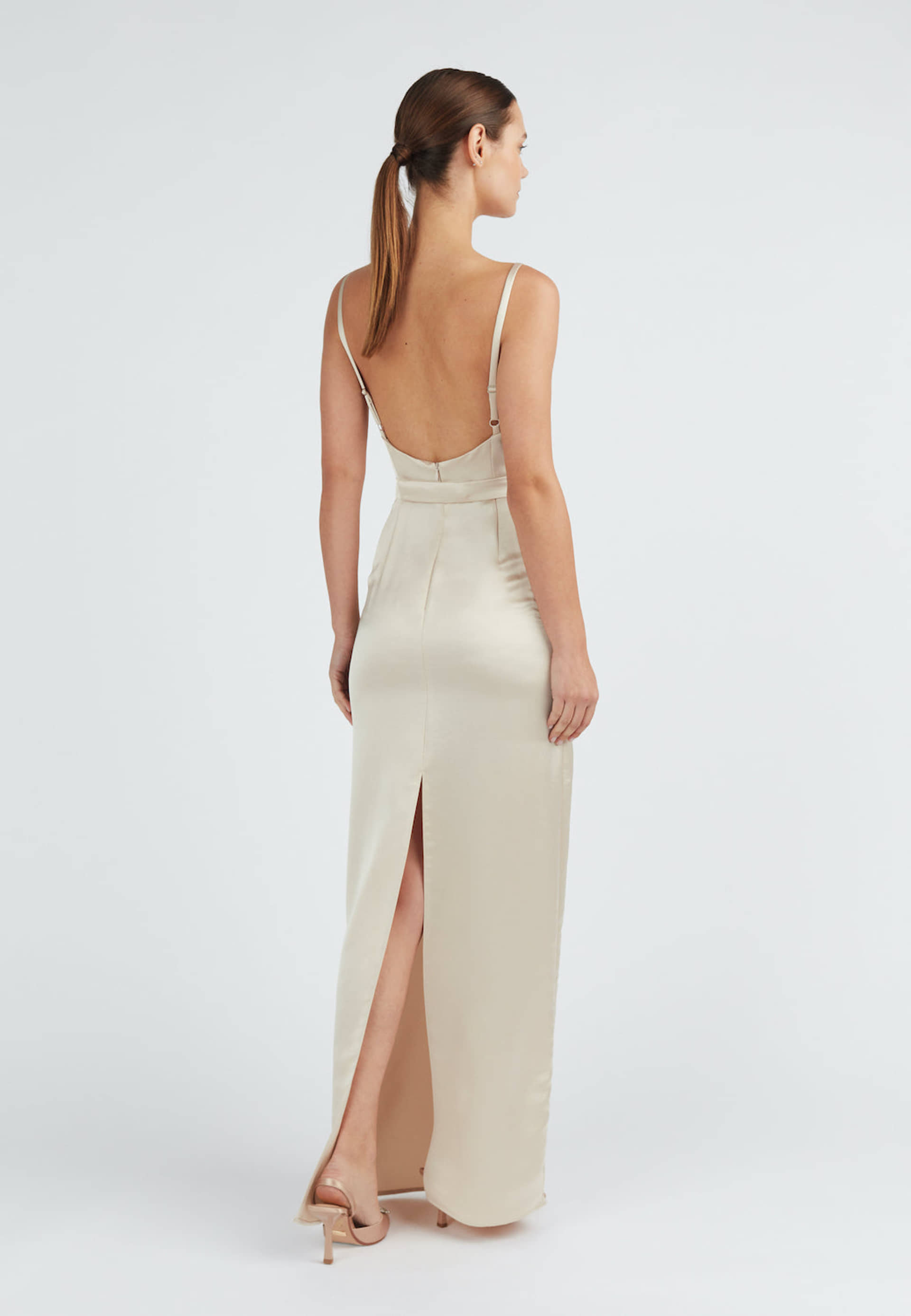 AMILA beige satin backless maxi dress made by UNDRESS