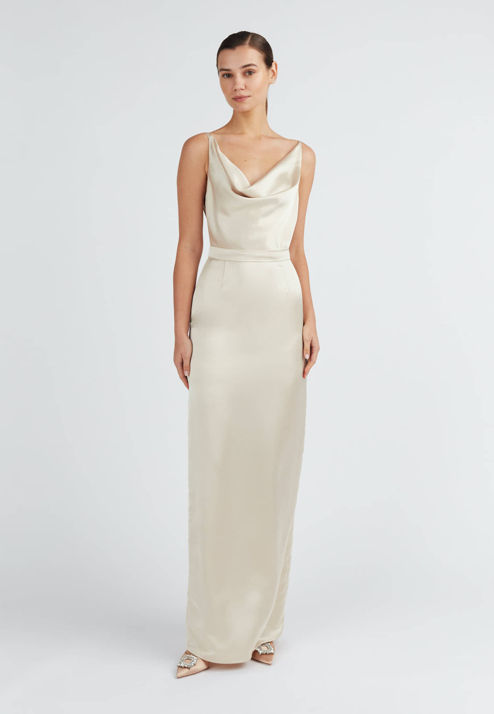 AMILA beige satin backless maxi dress made by UNDRESS