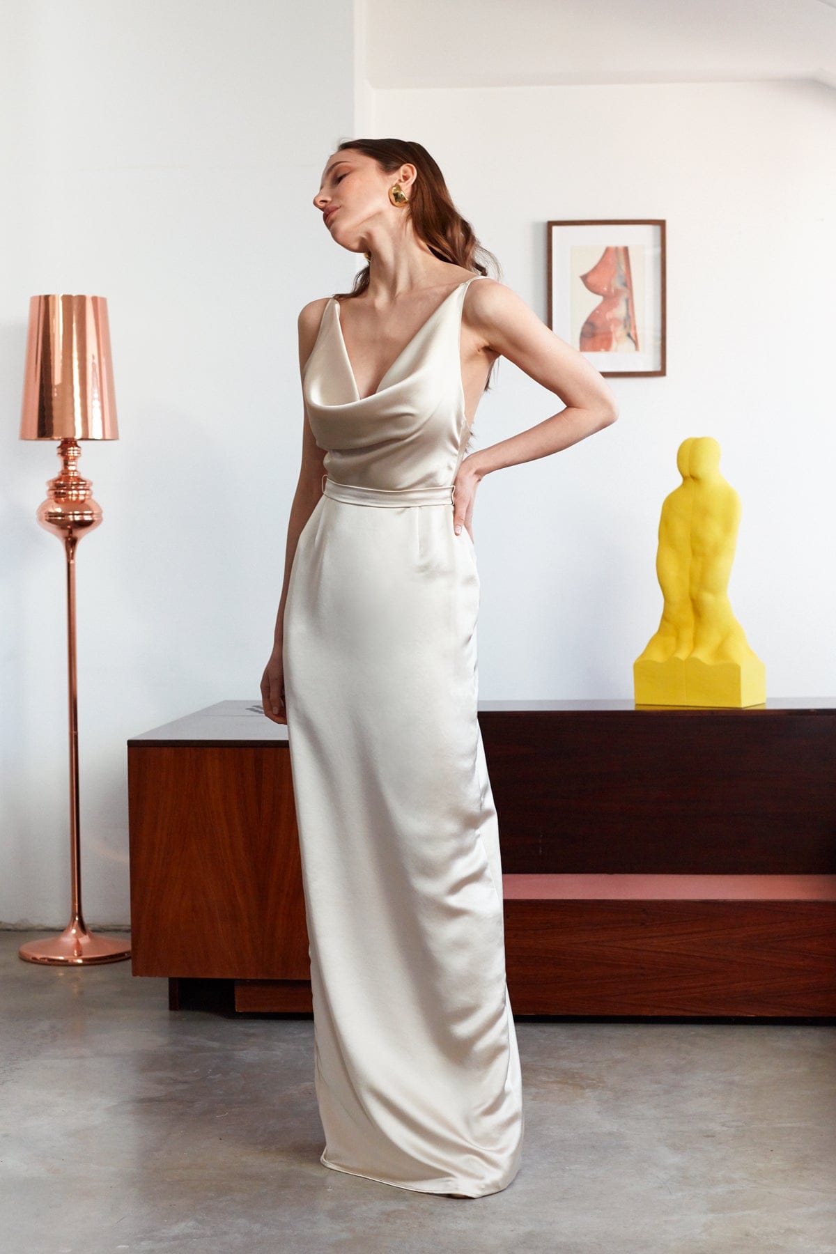 AMILA beige satin backless maxi dress made by UNDRESS