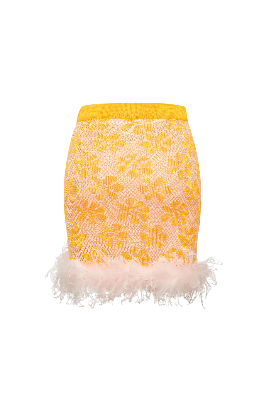 Mini Yellow Knit Skirt with feather details made by ANDREEVA