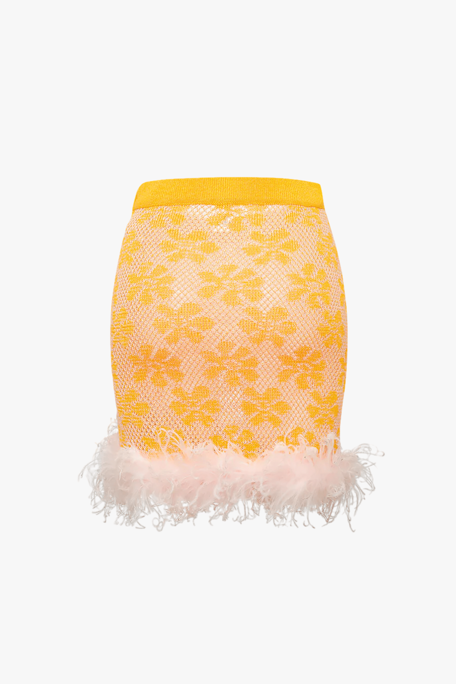 Mini Yellow Knit Skirt with feather details made by ANDREEVA