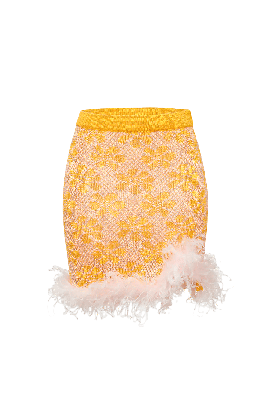 Mini Yellow Knit Skirt with feather details made by ANDREEVA