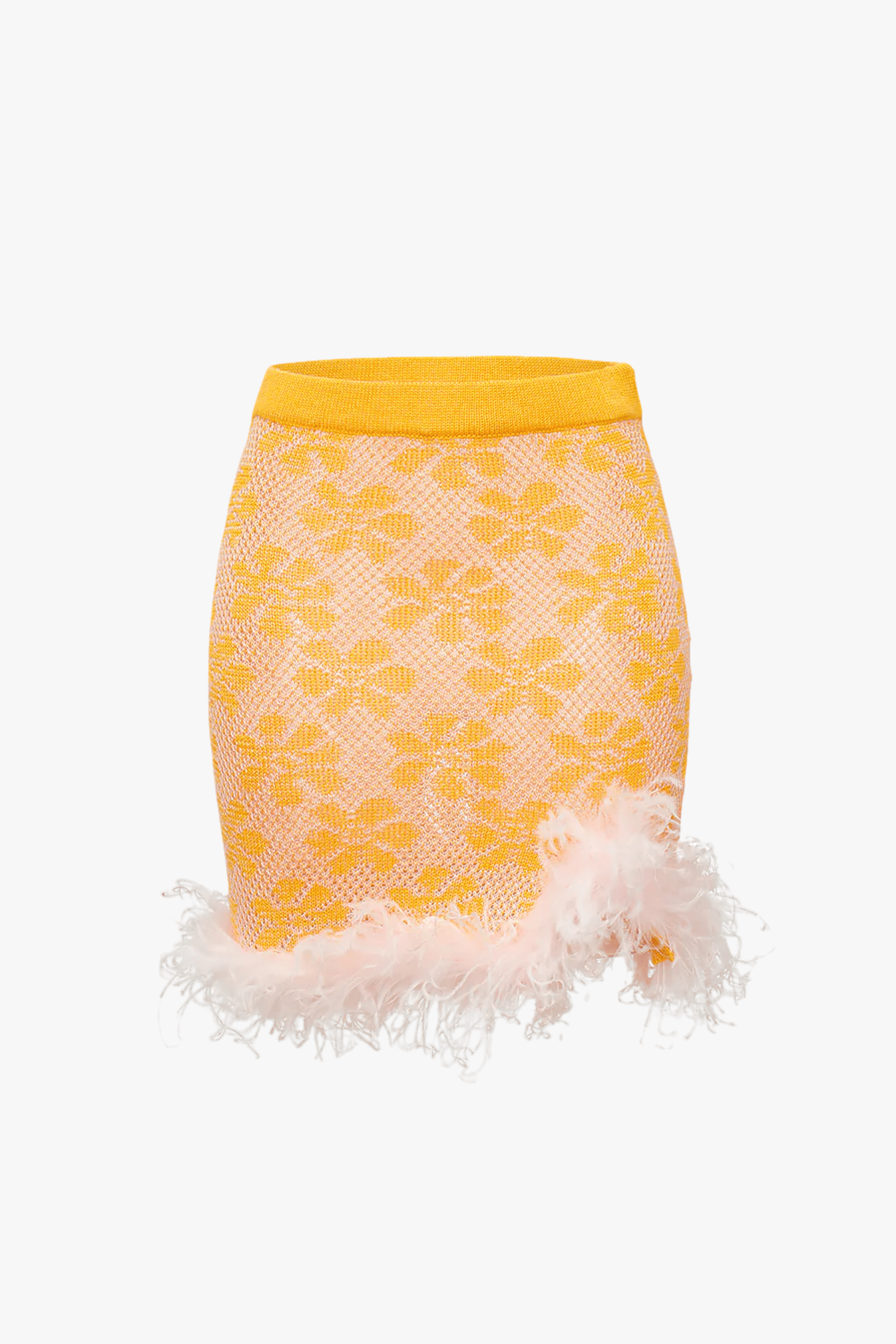 Mini Yellow Knit Skirt with feather details made by ANDREEVA
