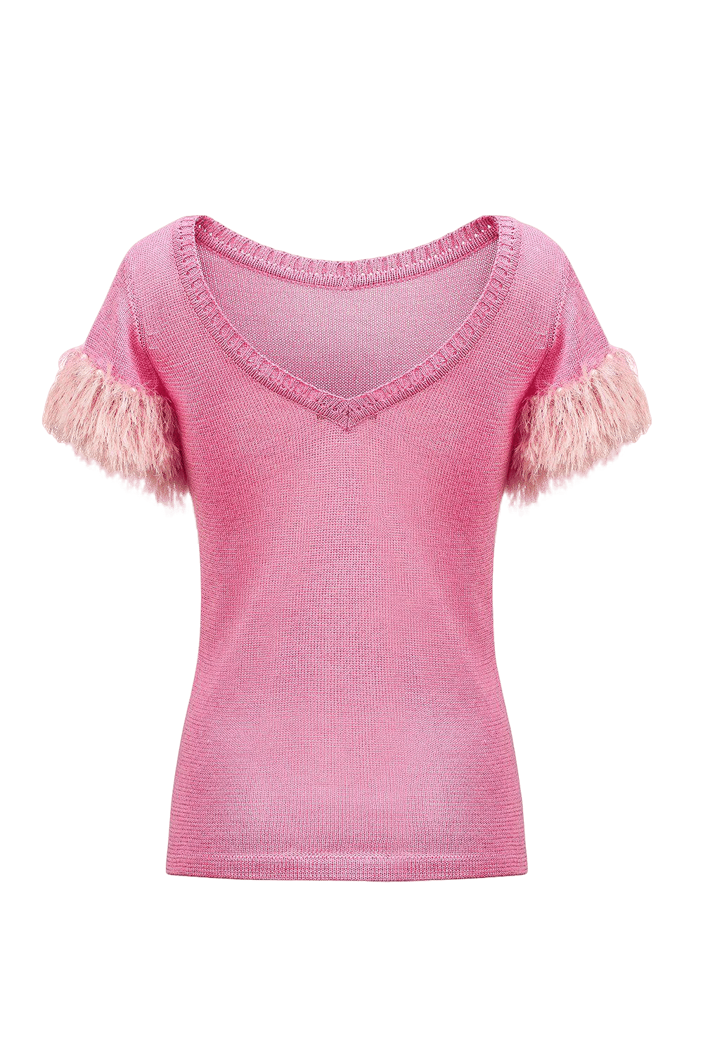Pink knit top with handmade knit details made by ANDREEVA