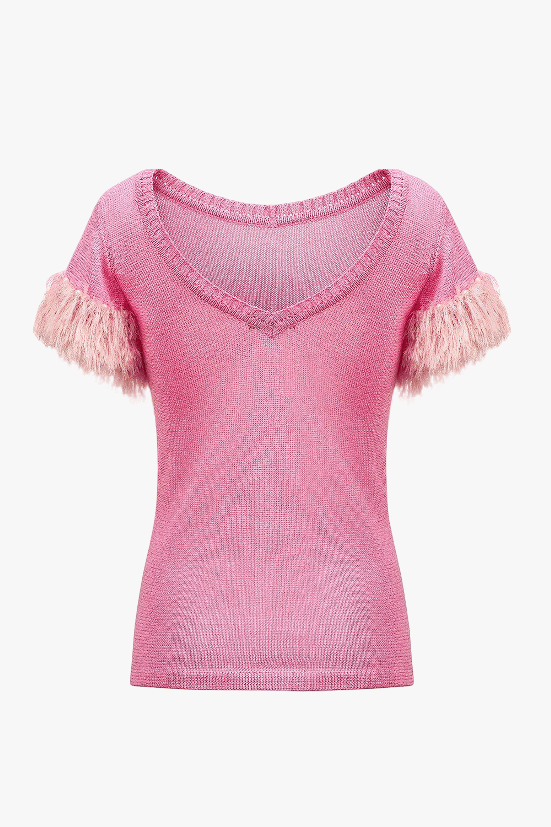 Pink knit top with handmade knit details made by ANDREEVA