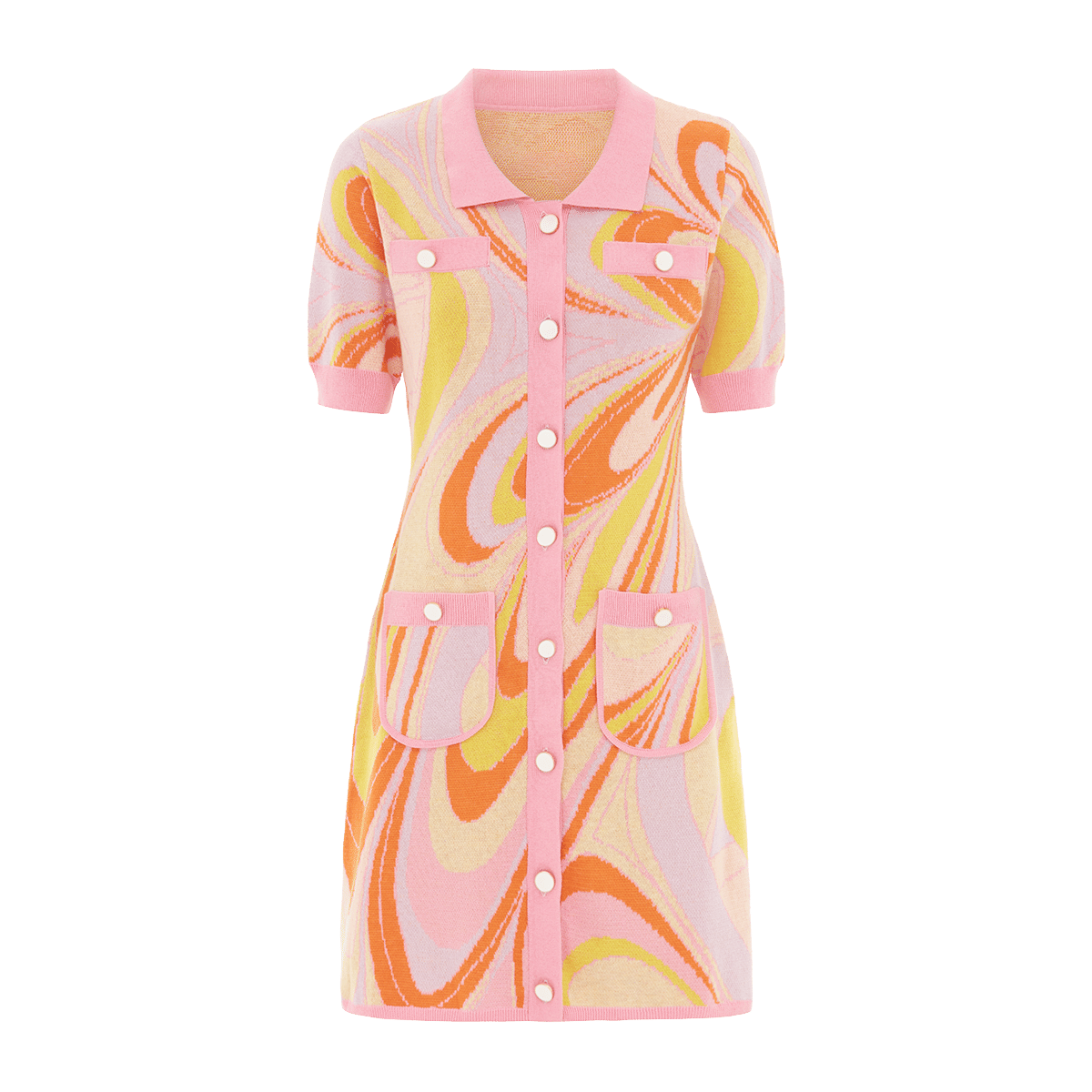 Aimee Button Up Multi-Coloured Mini Dress in Pink made by Oceanus Swimwear