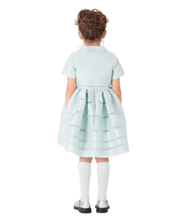 Pearl Aqua Satin Girls Dress made by Mama Luma